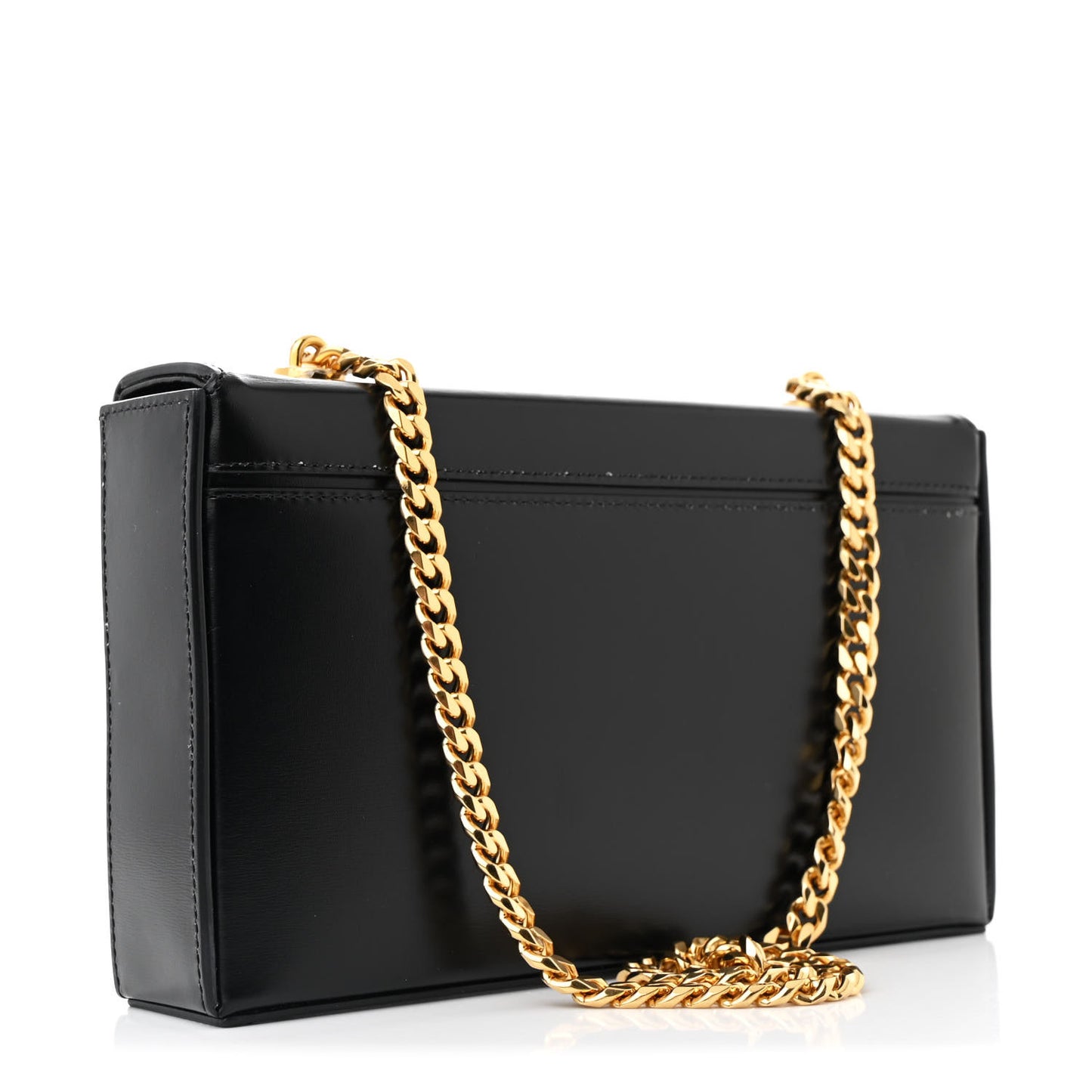 Shiny Calfskin Triomphe Chain Box Bag Black