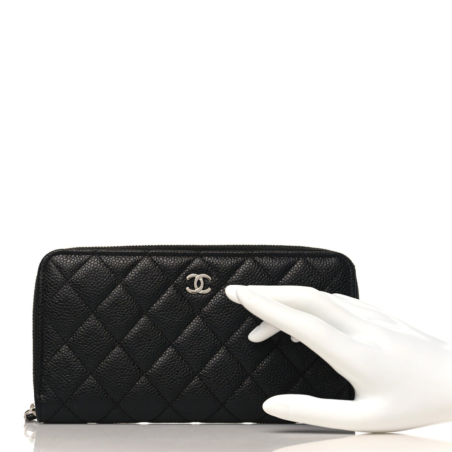 Caviar Quilted Large Gusset Zip Around Wallet Black