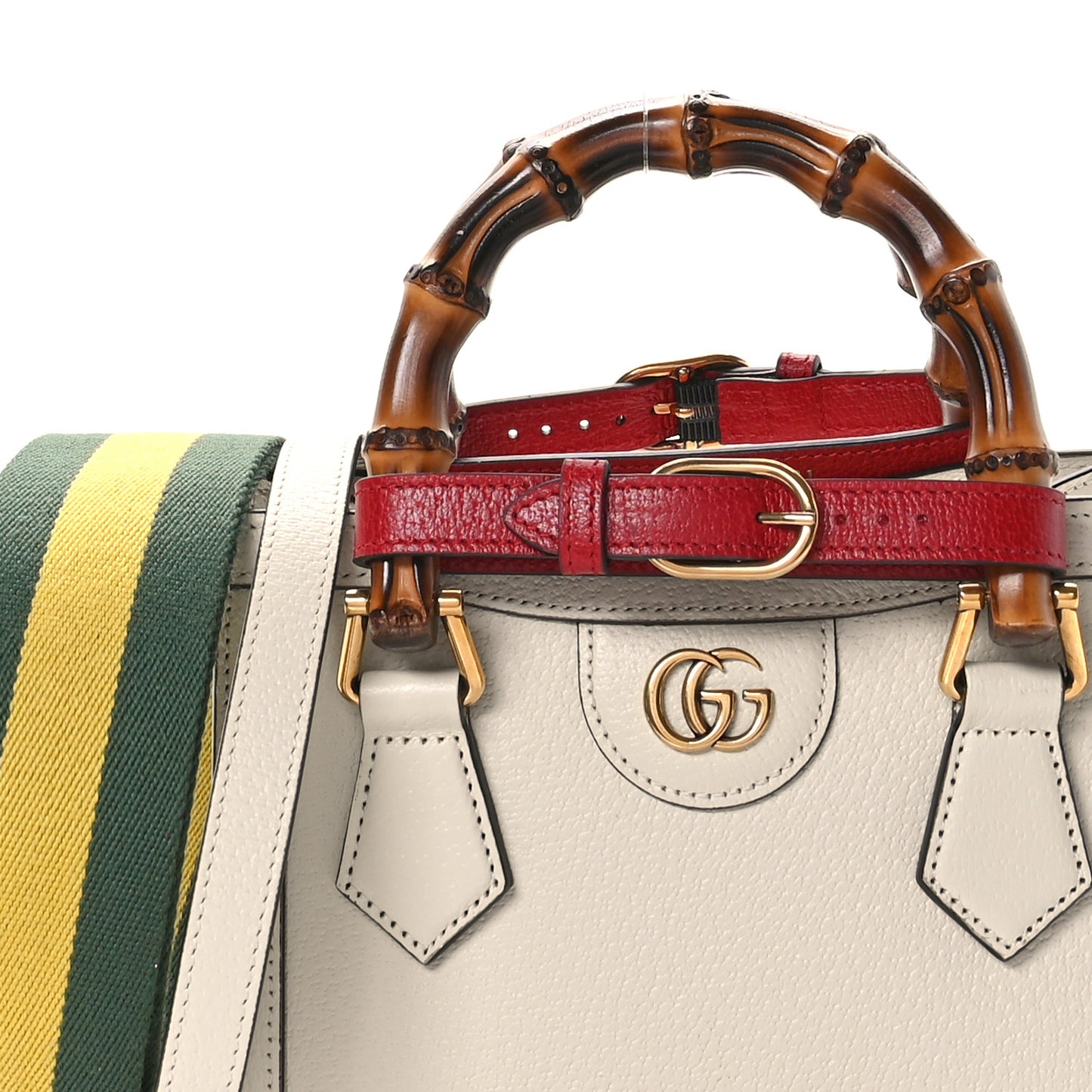 Textured Calfskin Web Mini Diana Tote Bag Mystic White