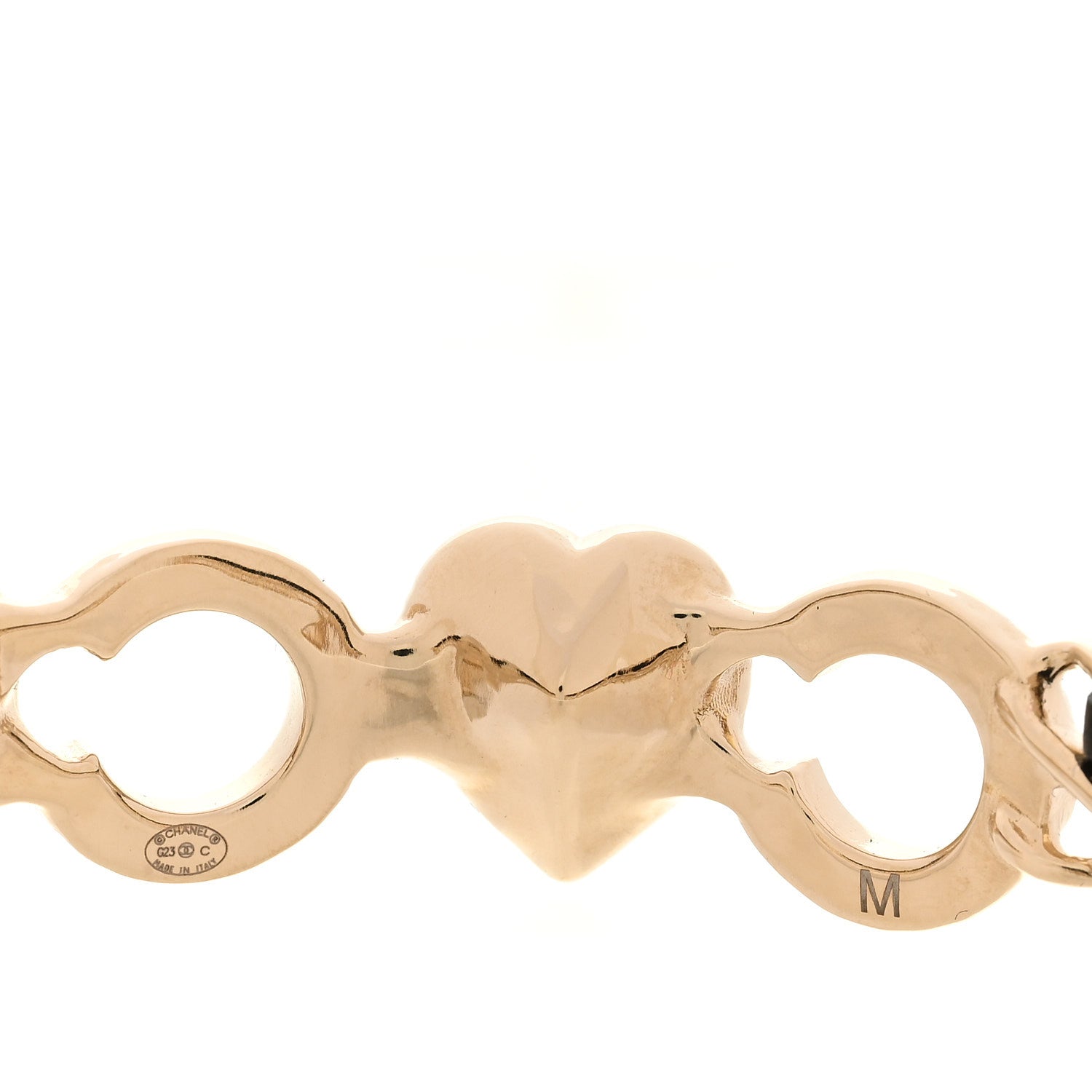 Chanel Crystal Pearl Coco Heart Chain Cuff Bracelet M Pink 4 of 5