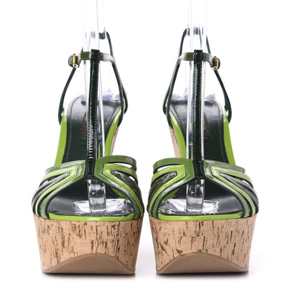 Louis Vuitton Patent Cork Summertime Wedges 36 Green 2 of 8