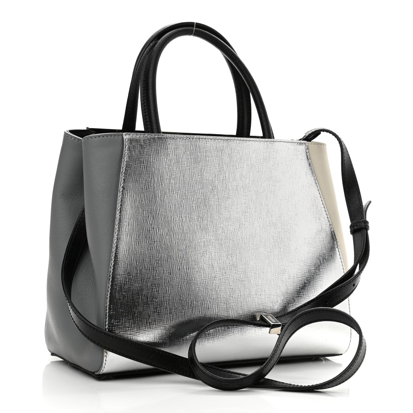 Vitello Elite Calfskin Colorblock Petite 2Jours Tote Black Multicolor White Argento