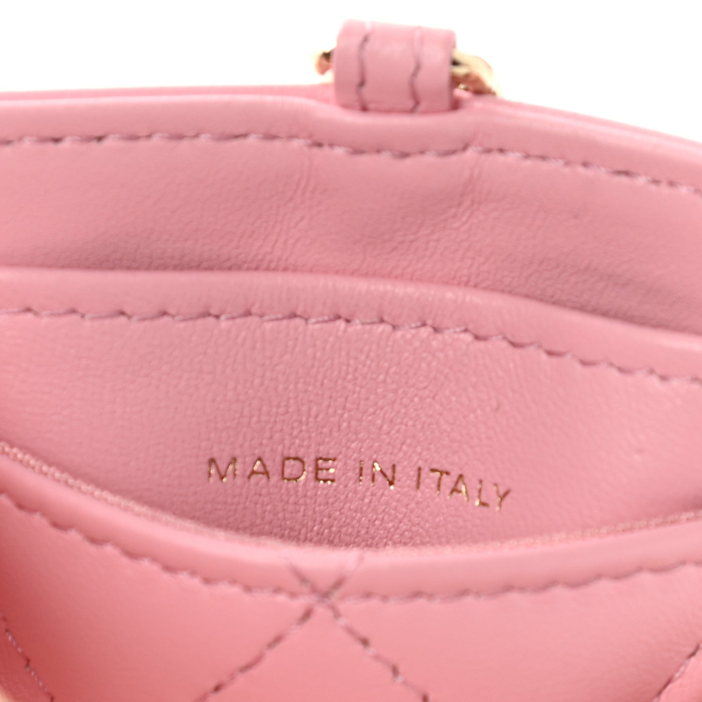 Lambskin Quilted Chanel Card Holder On Chain Pink
