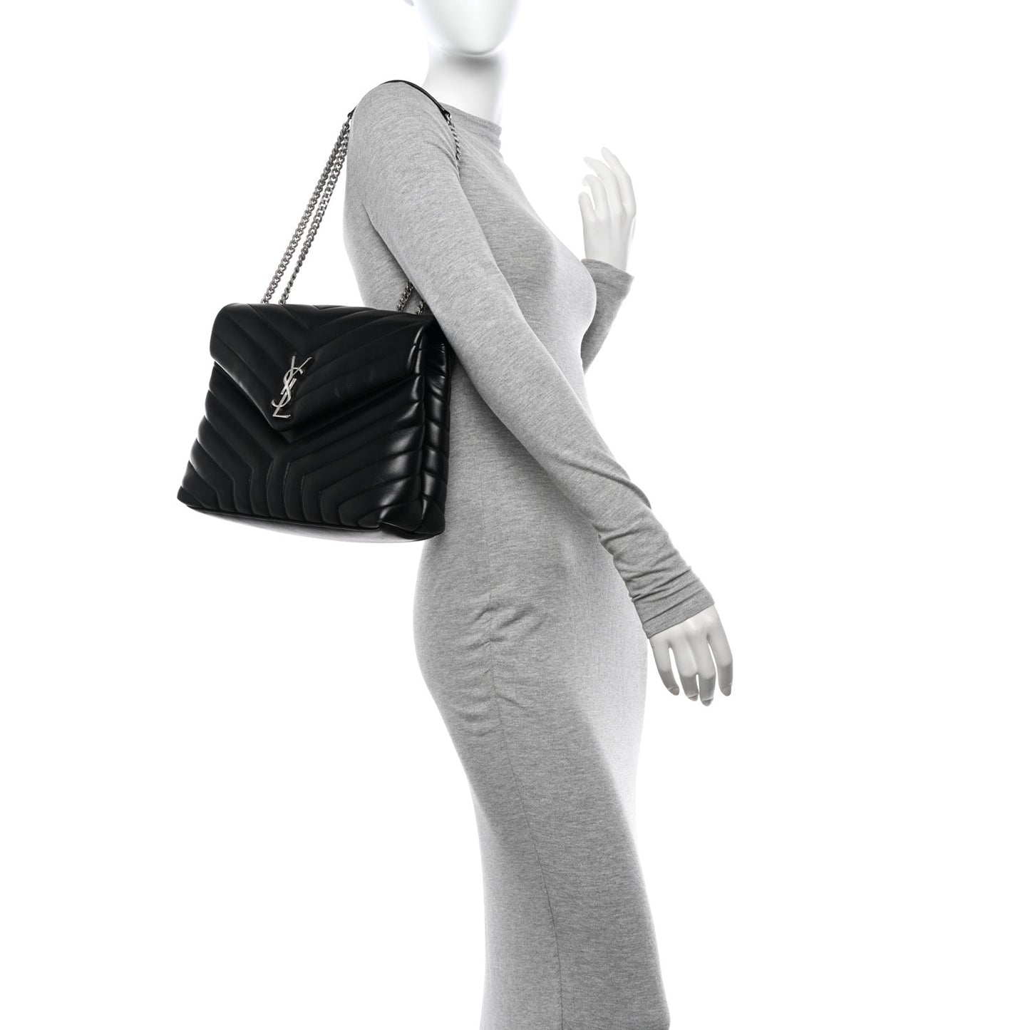 Calfskin Y Quilted Monogram Medium Loulou Chain Satchel Black