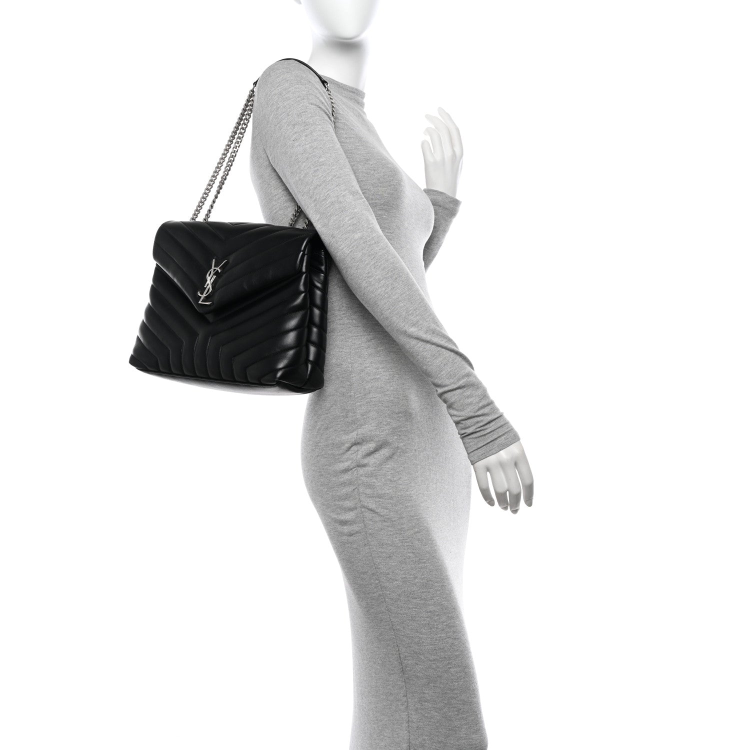 Saint Laurent Calfskin Y Quilted Monogram Medium Loulou Chain Satchel Black 3 of 16