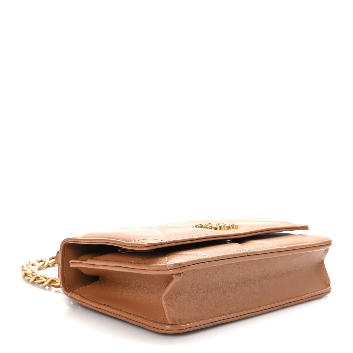 Lambskin Quilted Chanel 19 Wallet On Chain WOC Brown