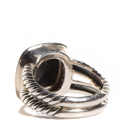 David Yurman Sterling Silver Diamond Black Onyx 11mm Albion Ring 54 7 3 of 5