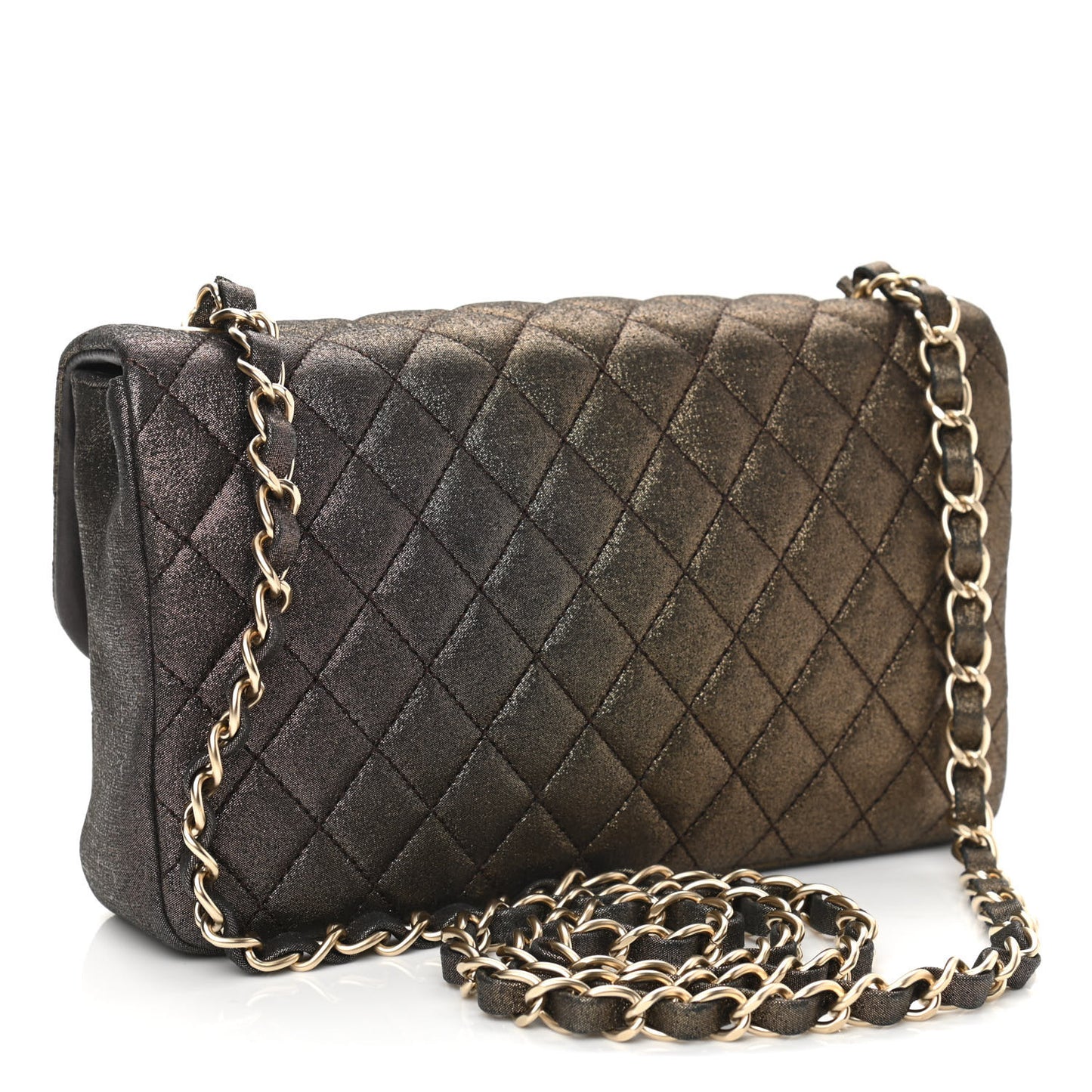 Iridescent Calfskin Quilted Crystal Mini Rectangular Flap Black Gold