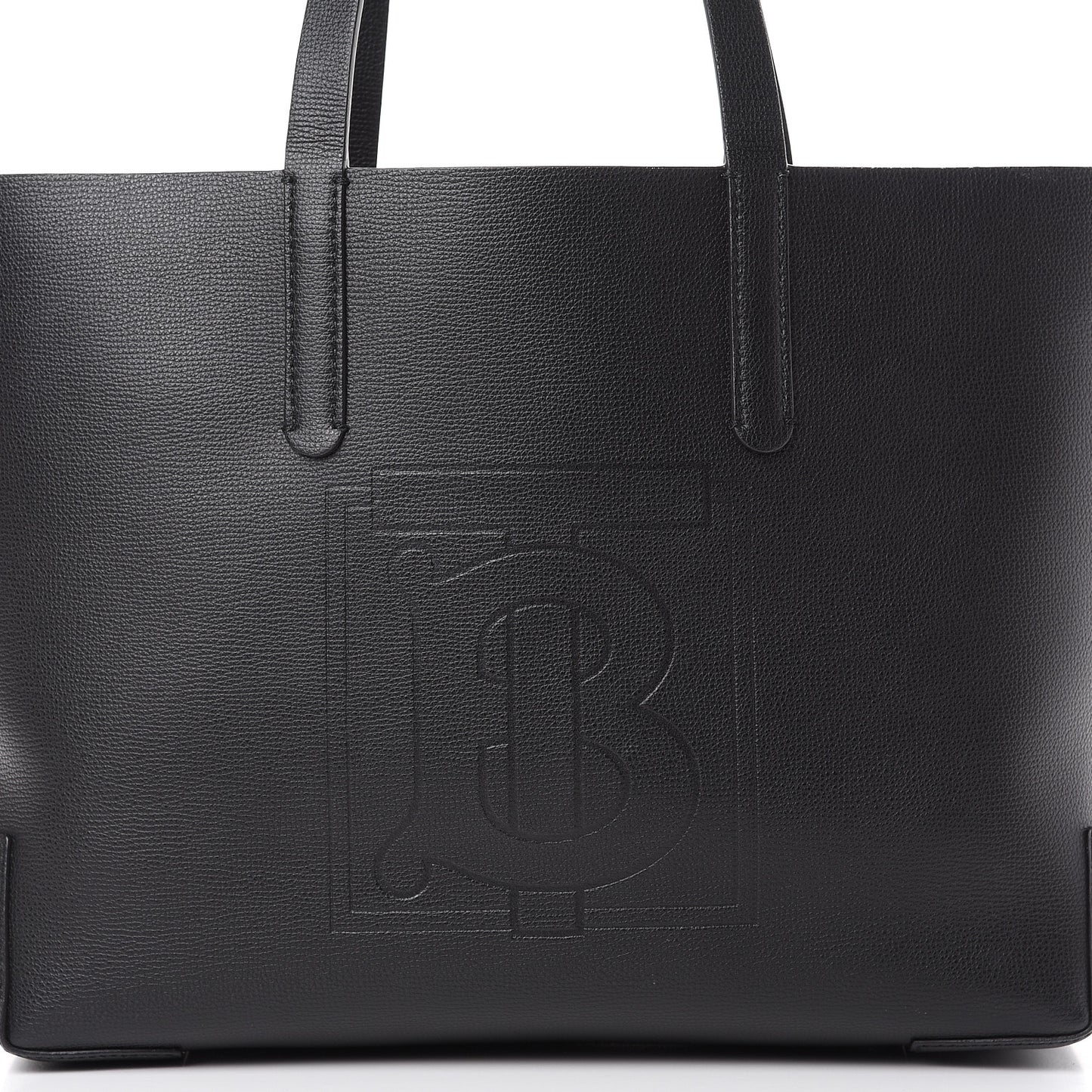 Calfskin TB Motif Embossed Medium Tote Black