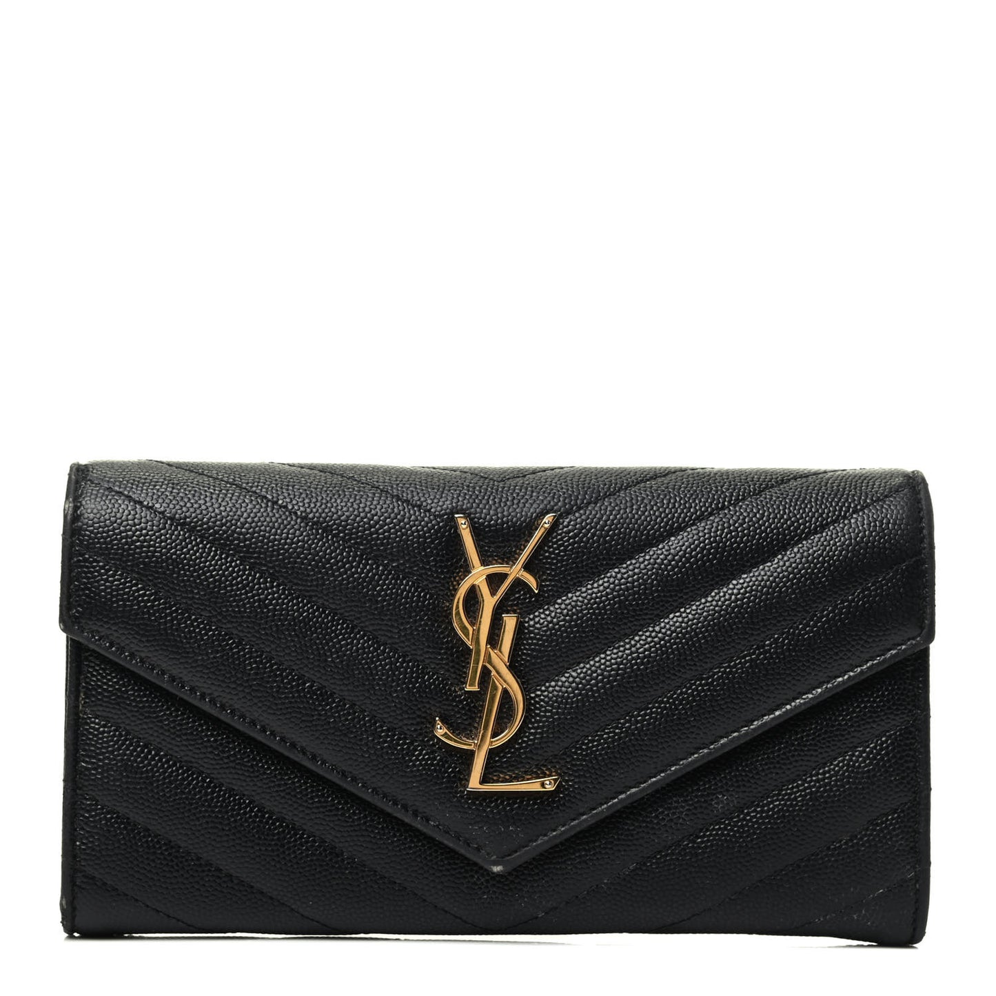 Grain De Poudre Matelasse Chevron Monogram Flap Wallet Black