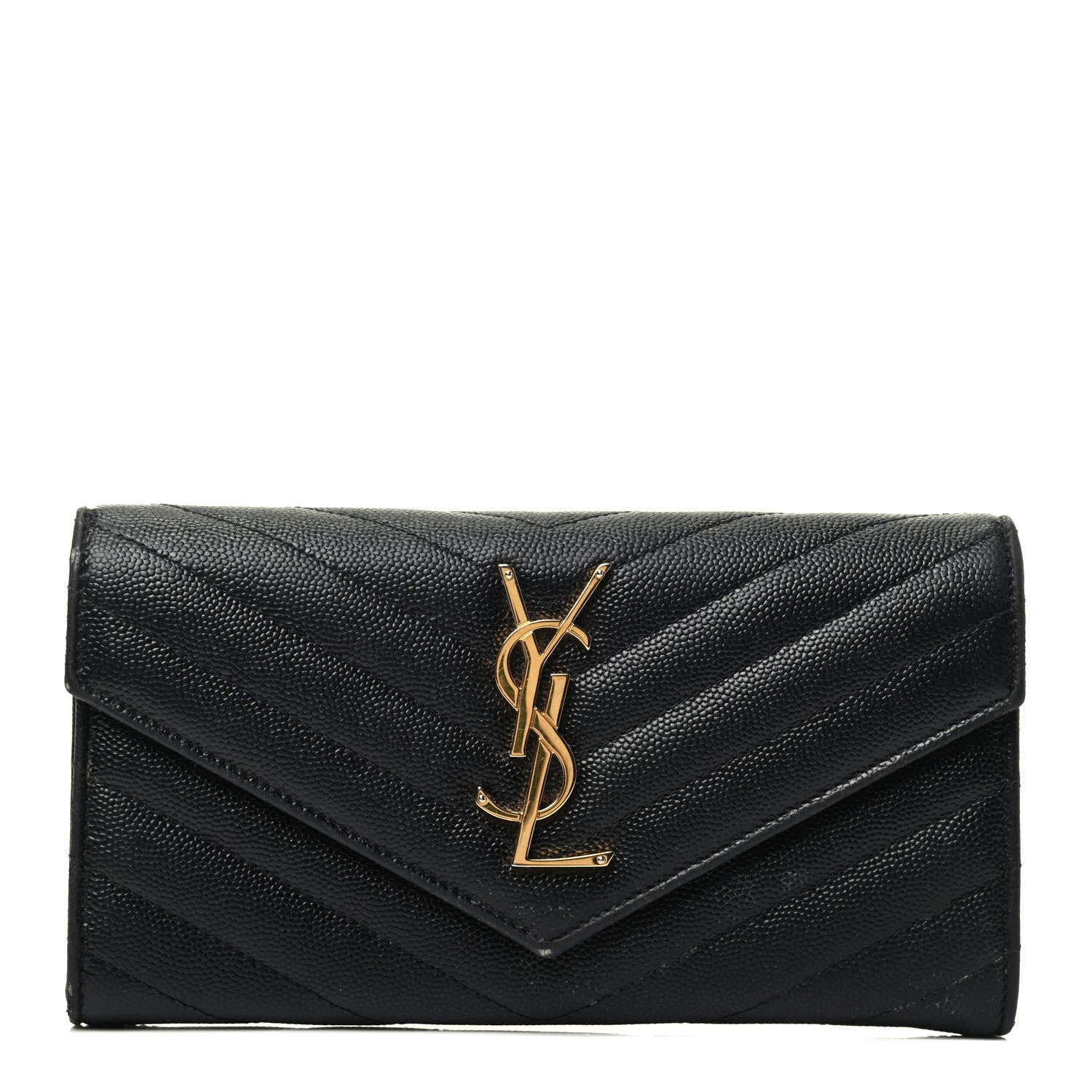 Saint Laurent Grain De Poudre Matelasse Chevron Monogram Flap Wallet Black 1 of 3