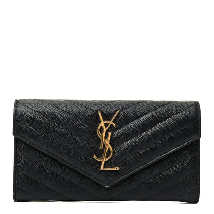 Saint Laurent Grain De Poudre Matelasse Chevron Monogram Flap Wallet Black 1 of 3