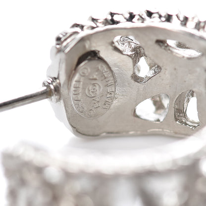 Chanel CC Camellia Hoop Earrings Silver 4 of 5