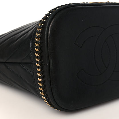 Chanel Sheepskin Chevron Quilted Drawstring Bag Black 8 of 9