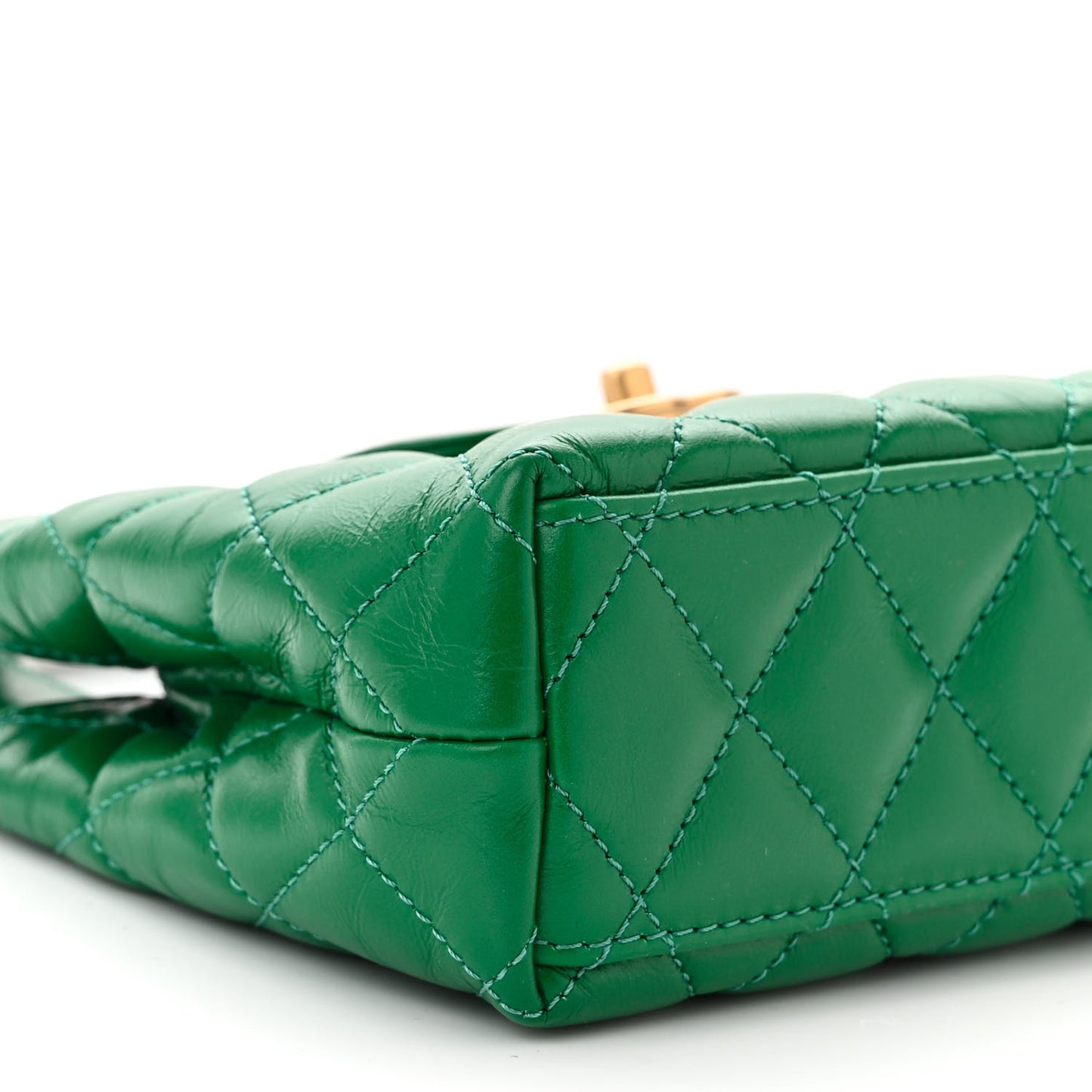Shiny Aged Calfskin Quilted Nano Kelly Shopper Green