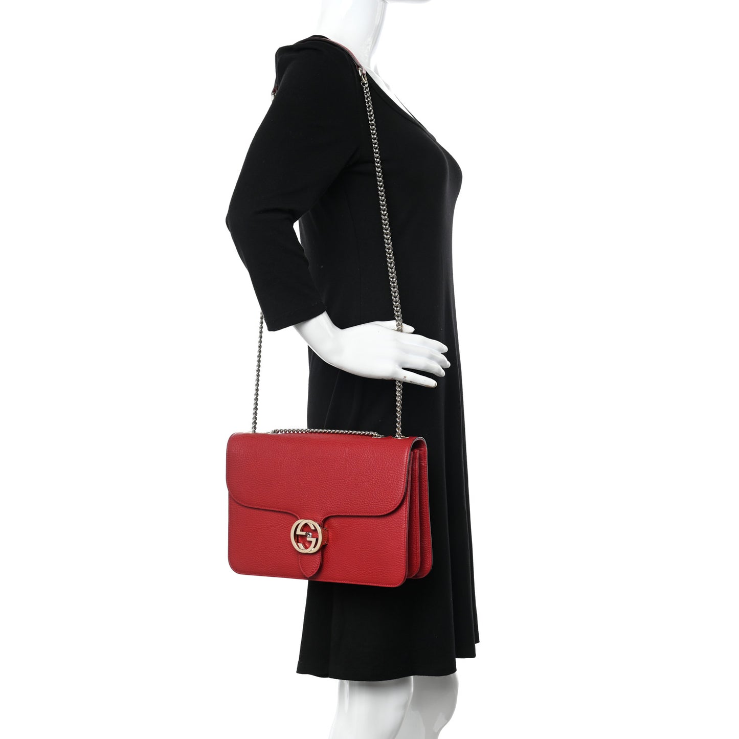 Dollar Calfskin Interlocking G Shoulder Bag Red