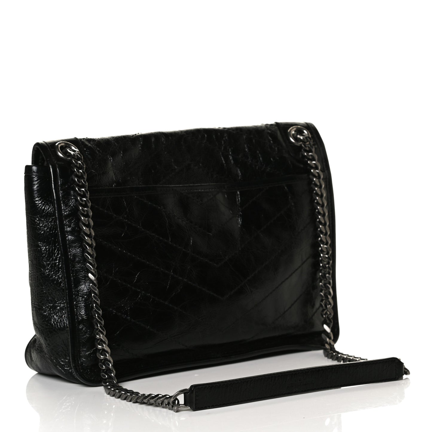 Crinkled Calfskin Matelasse Monogram Medium Niki Chain Satchel Black