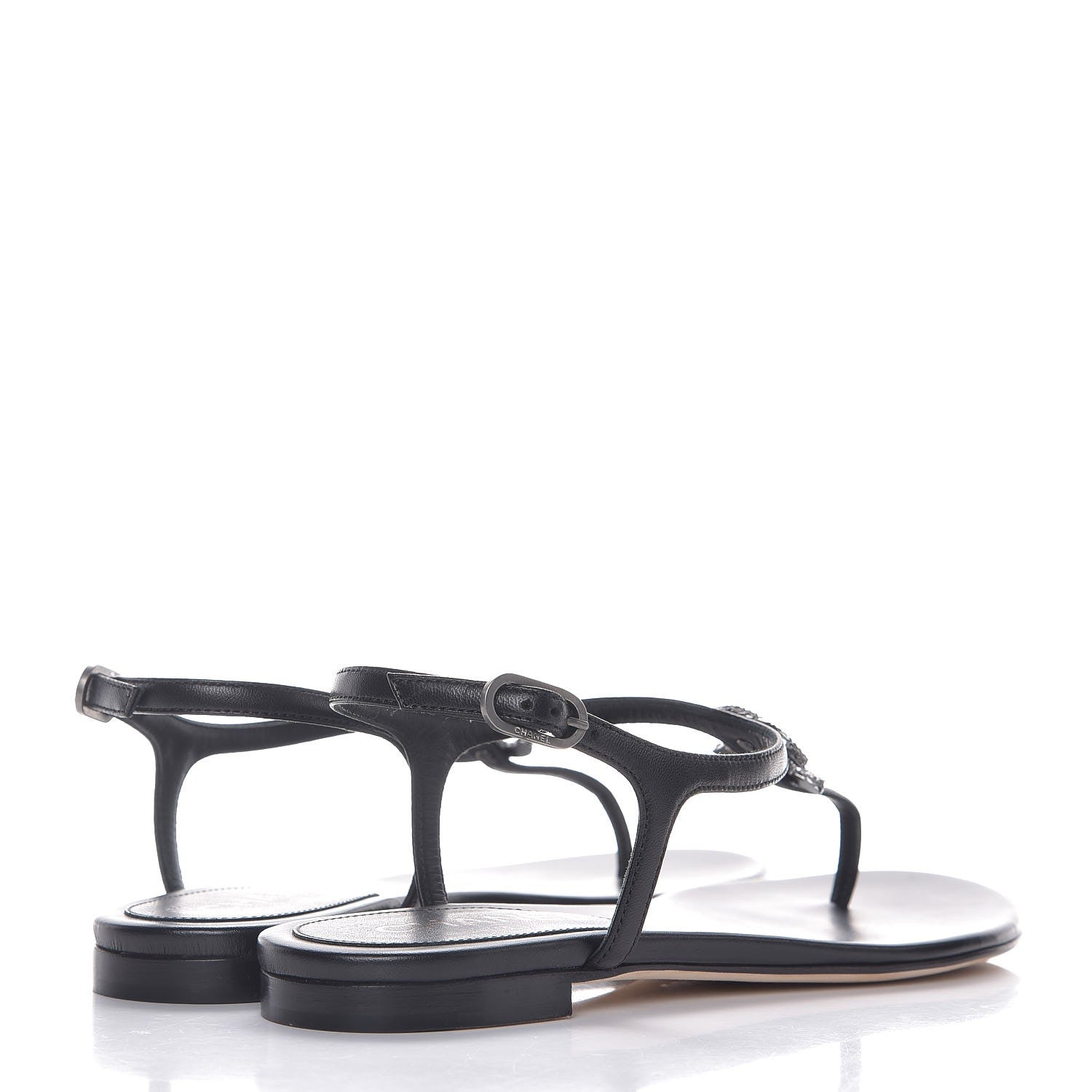 Chanel Lambskin Crystal CC Thong Sandals 37 Black 4 of 8