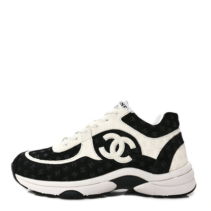 Chanel Nylon Suede Calfskin Printed CC Sneakers 36 White Black 1 of 9