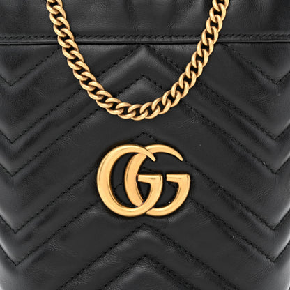 Gucci Calfskin Matelasse Mini GG Marmont 2.0 Bucket Bag Black 8 of 11