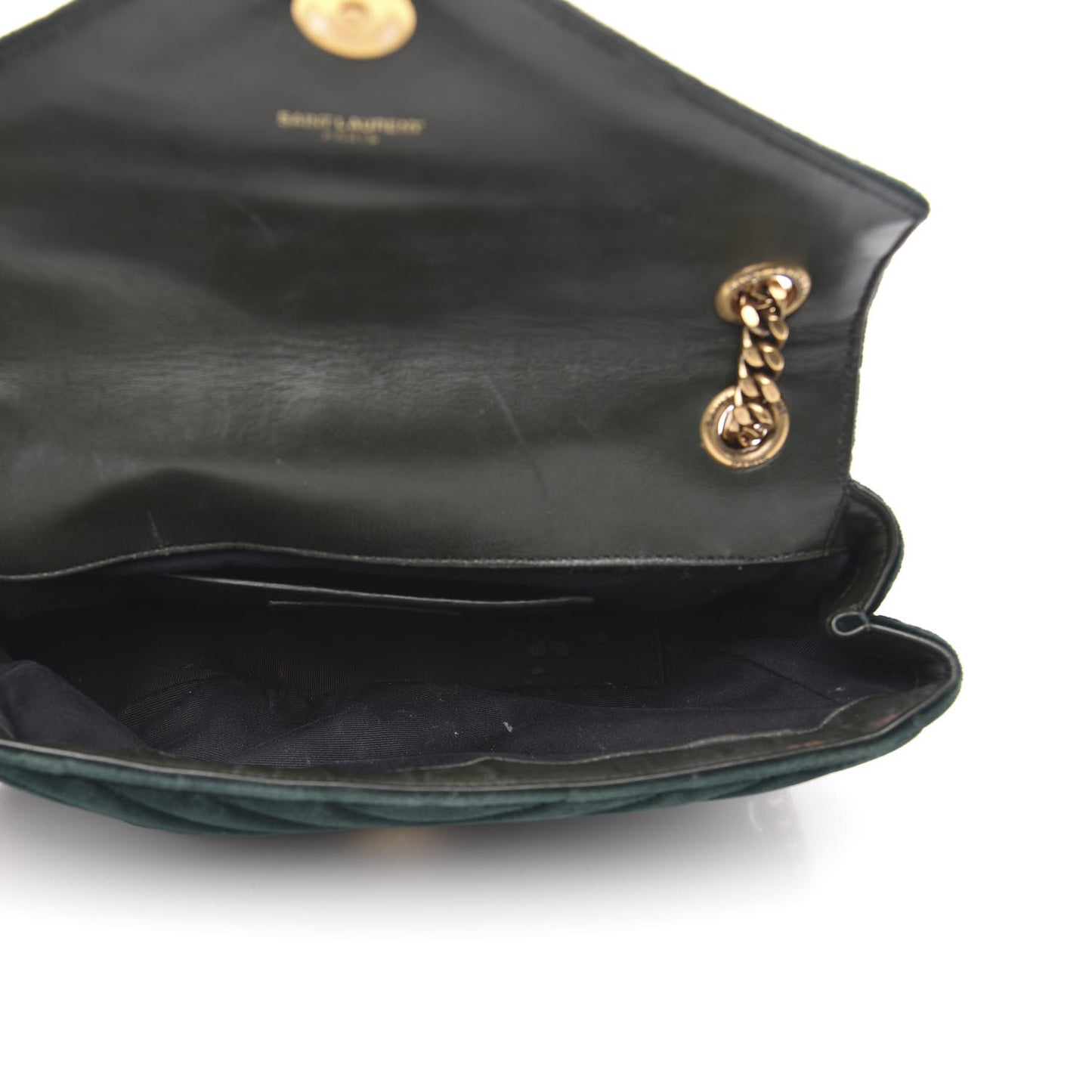 Velvet Matelasse Chevron Medium Monogram Chain Bag New Dark Green
