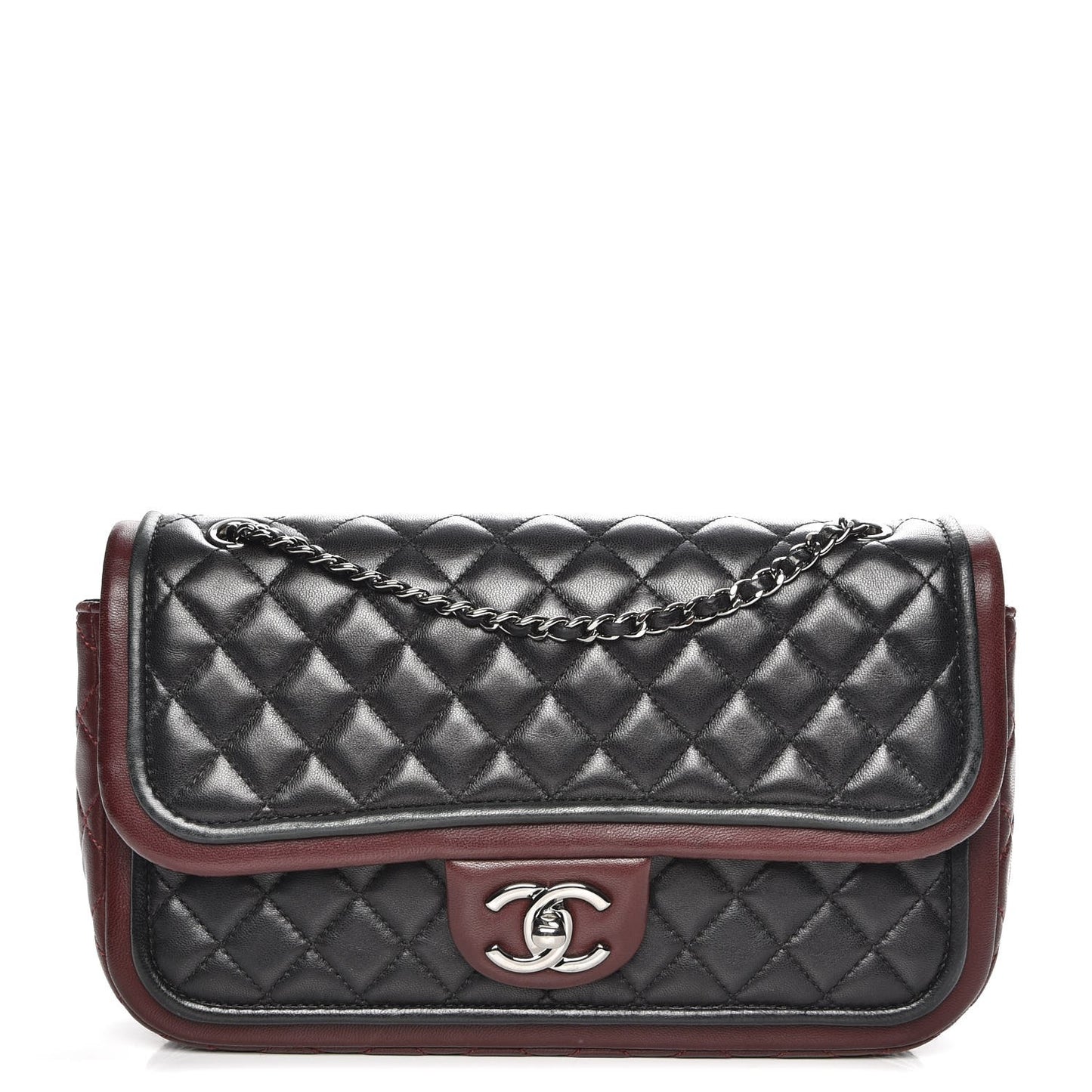Lambskin Classic Twist Flap Black Burgundy