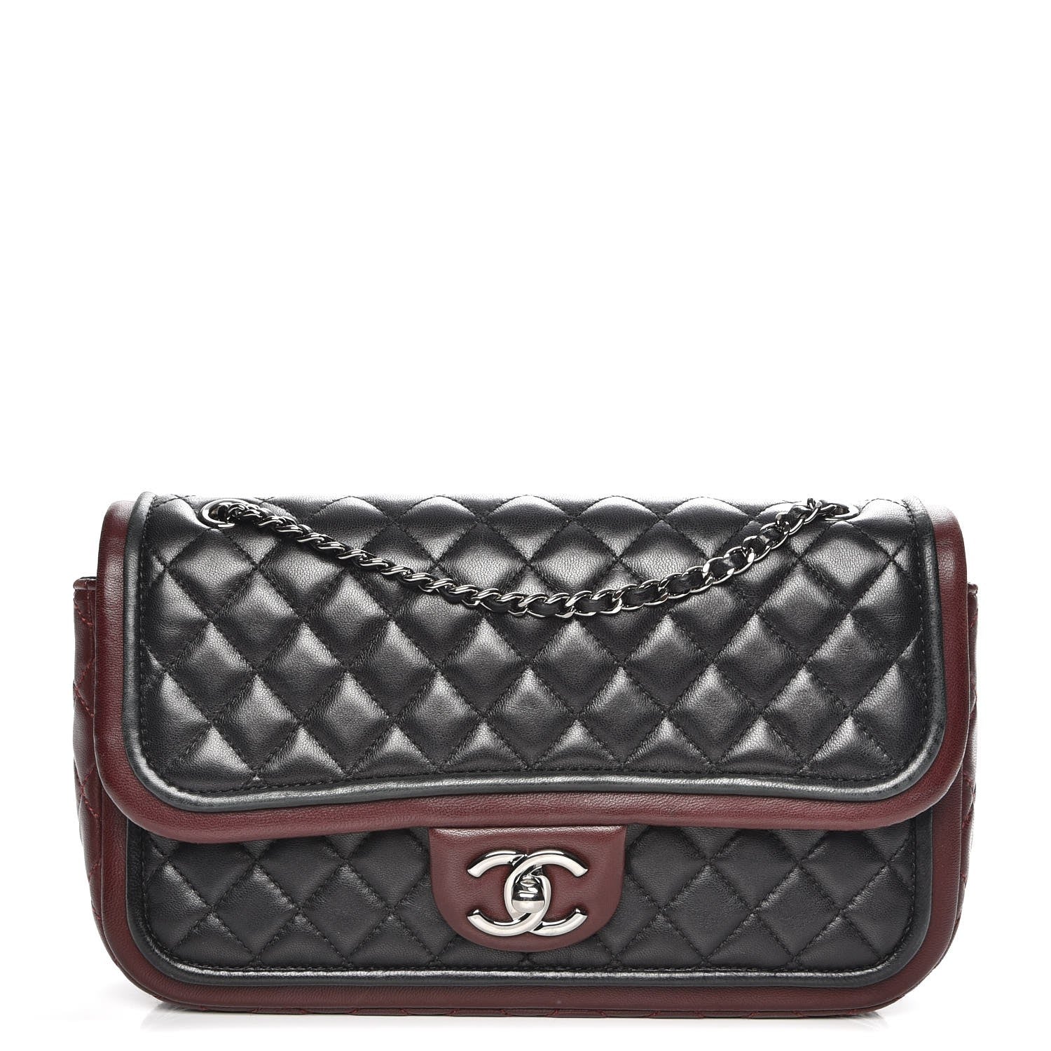 Chanel Lambskin Classic Twist Flap Black Burgundy 1 of 7