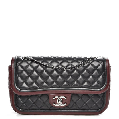 Chanel Lambskin Classic Twist Flap Black Burgundy 1 of 7