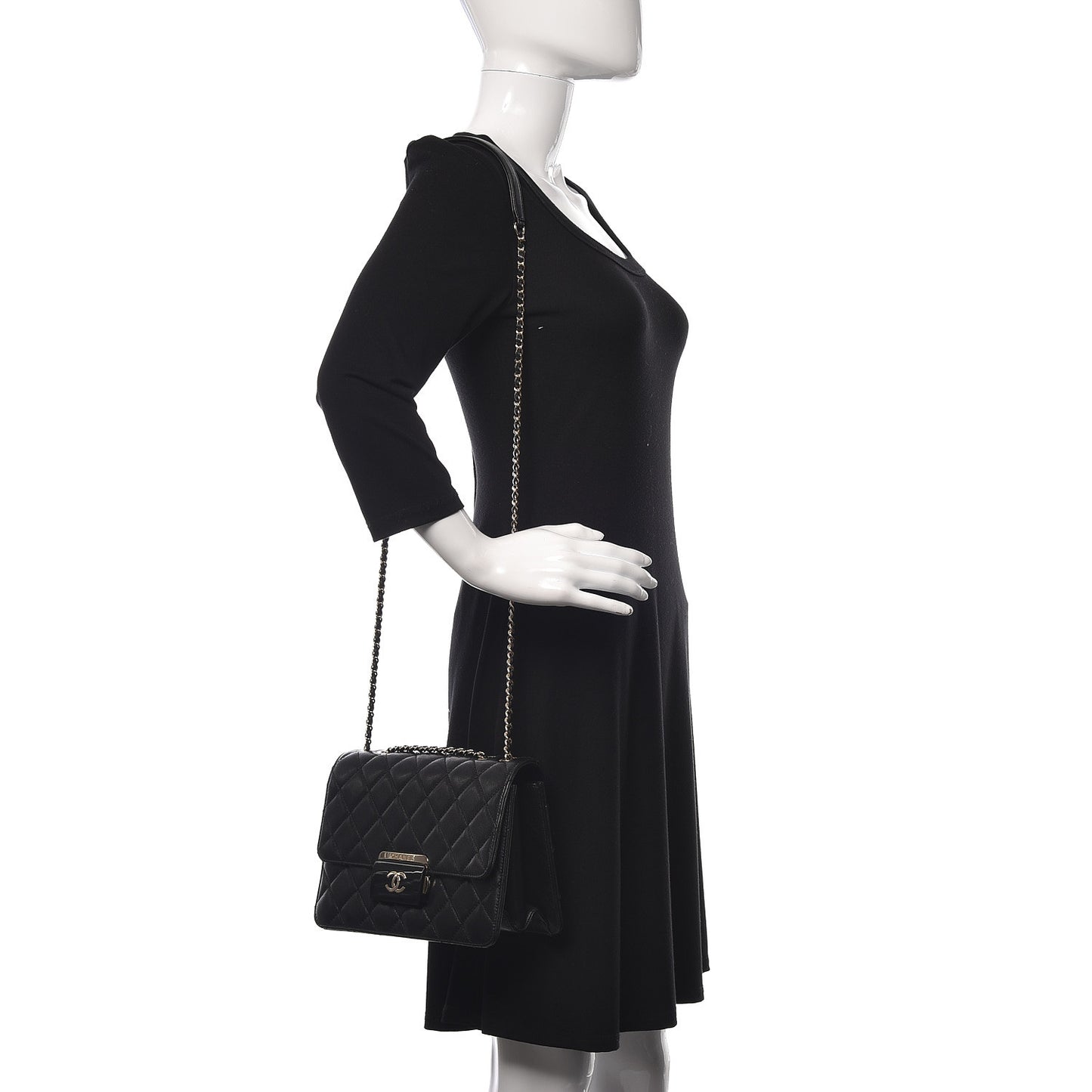 Sheepskin Quilted Mini Beauty Lock Flap Black