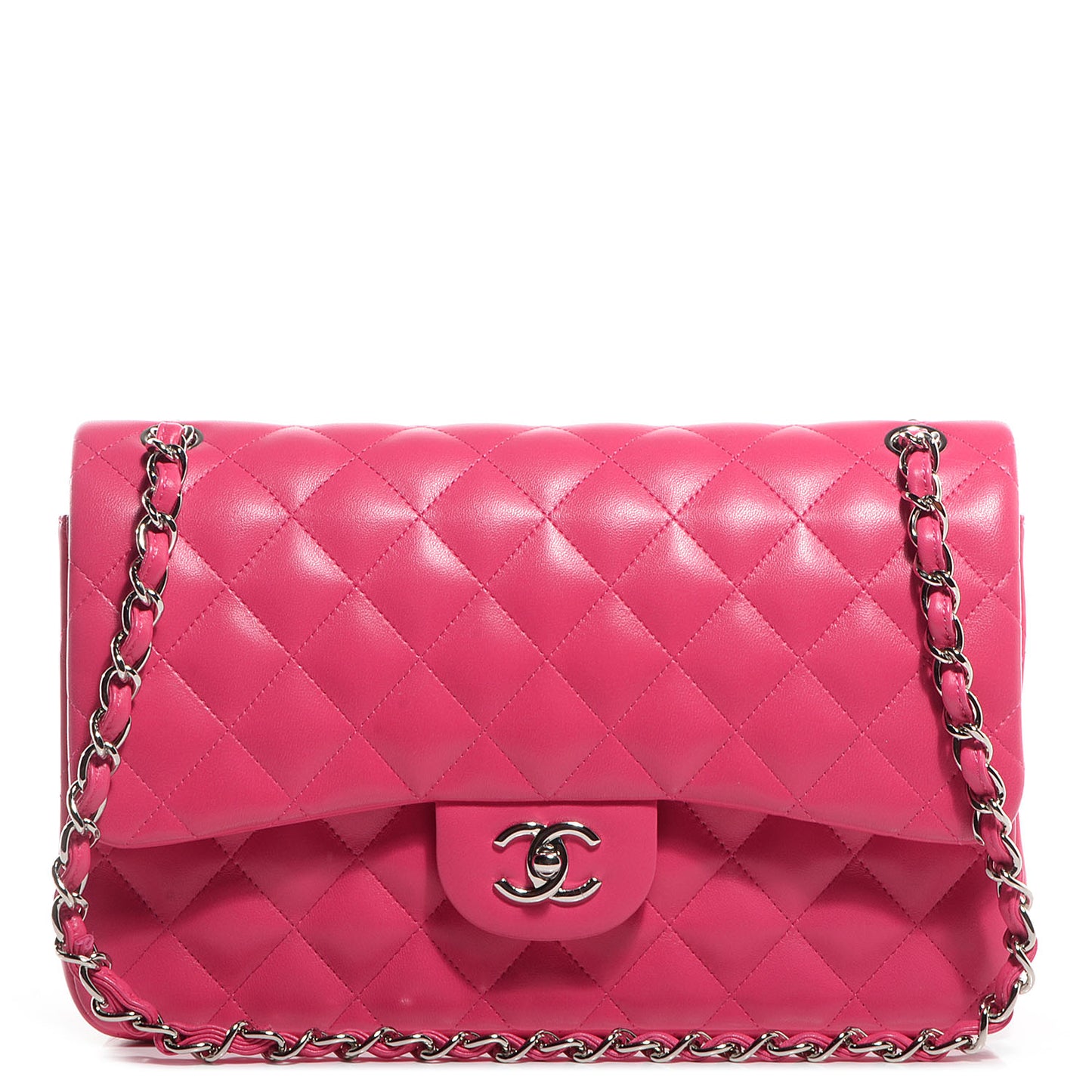 Lambskin Jumbo Double Flap Dark Pink