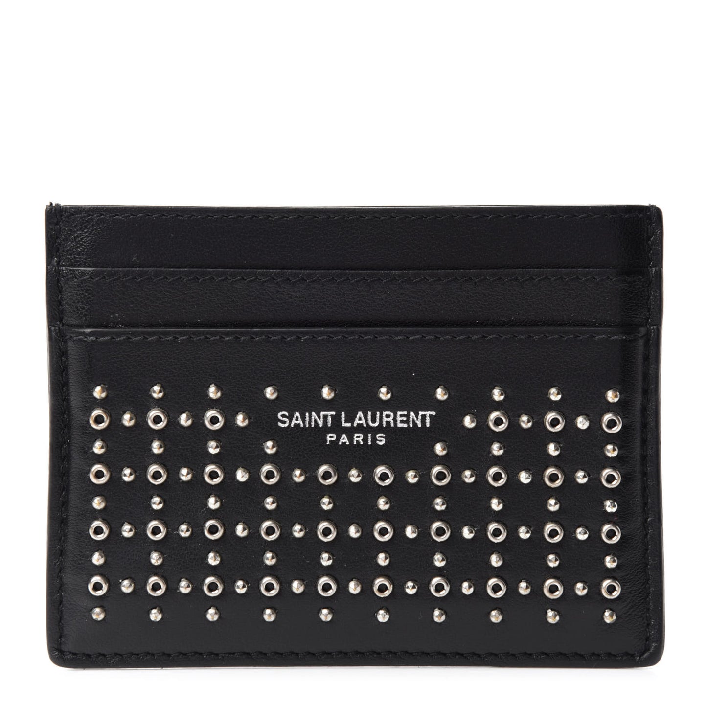 Calfskin Studded Credit Card Case Black