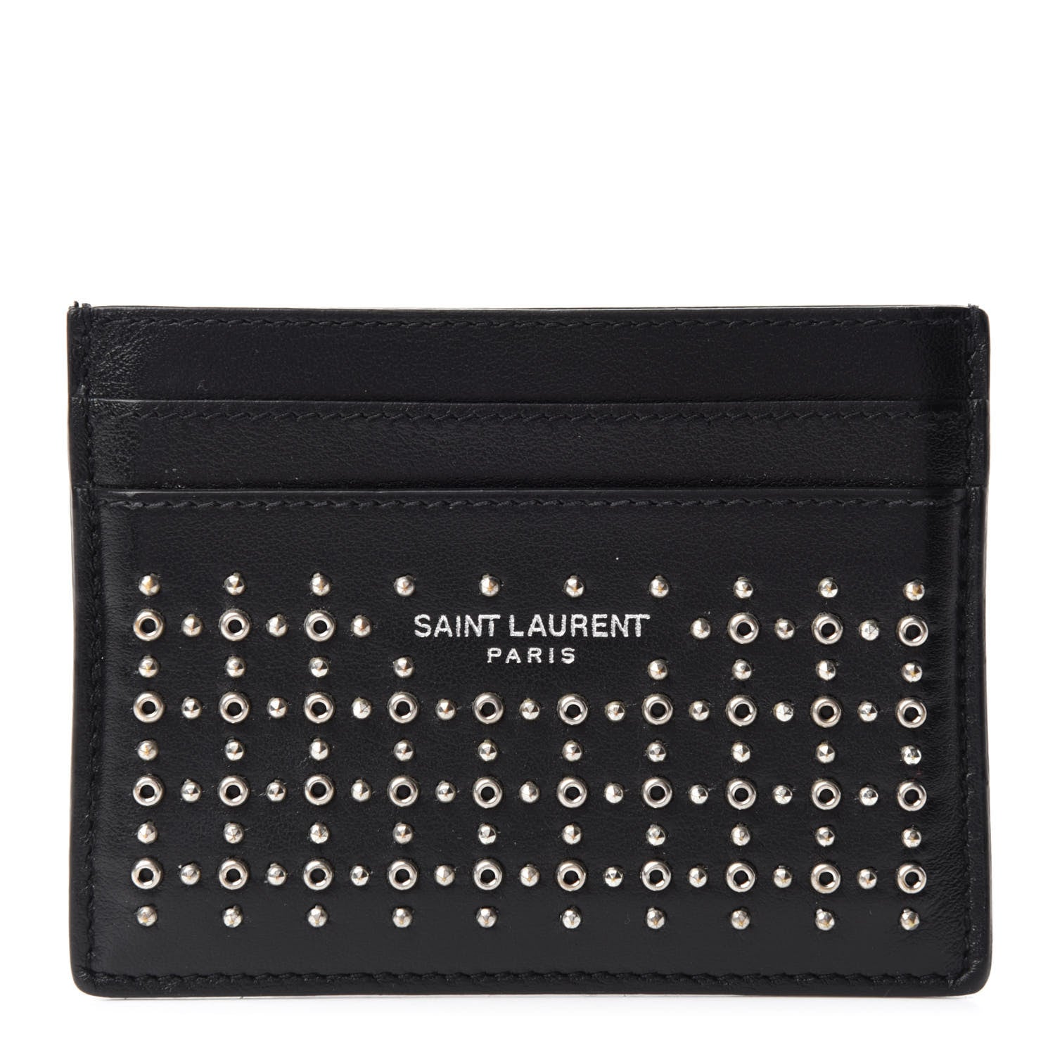 Saint Laurent Calfskin Studded Credit Card Case Black 1 of 7