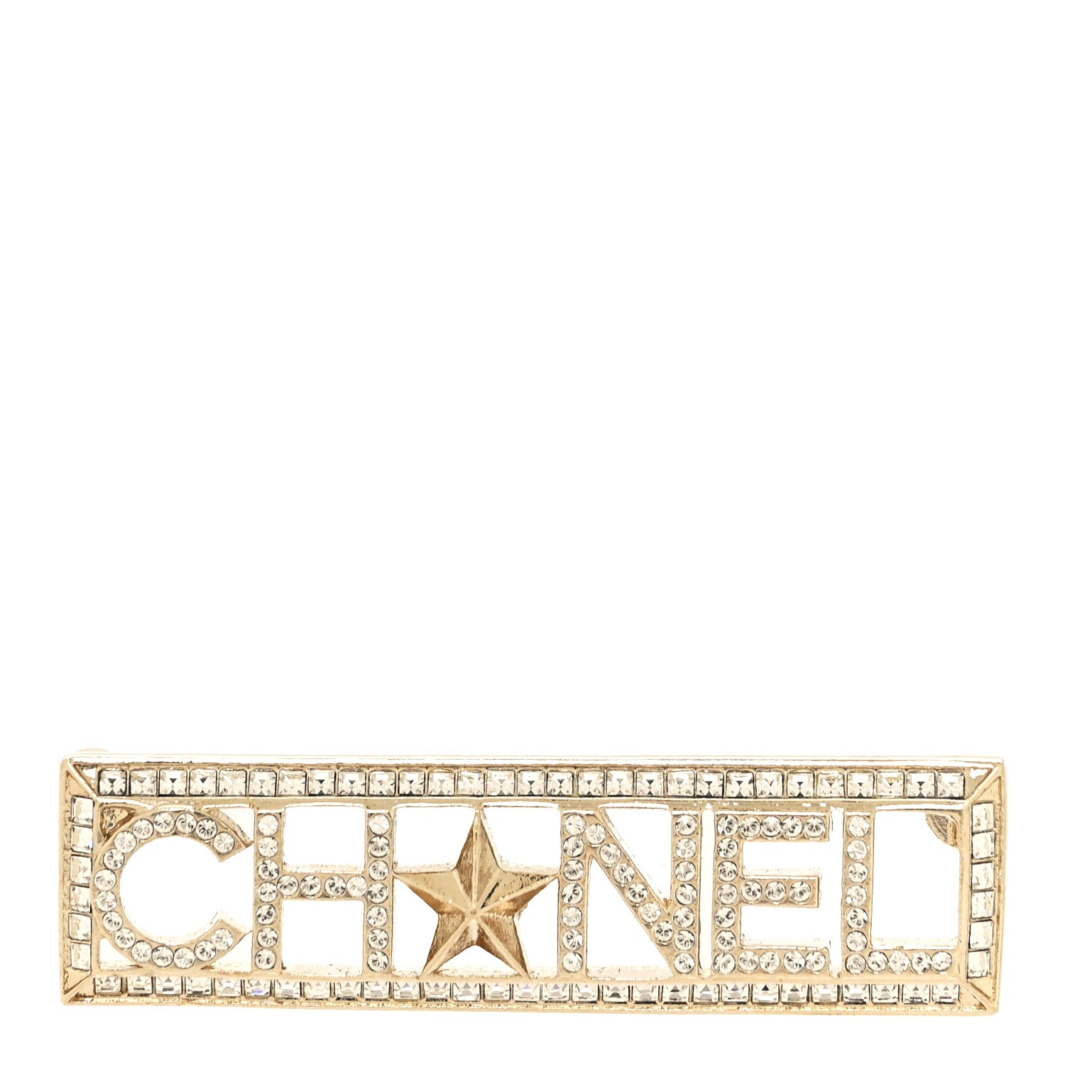 Chanel Baguette Crystal Star Logo Brooch Gold 1 of 3