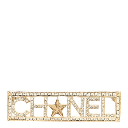 Chanel Baguette Crystal Star Logo Brooch Gold 1 of 3