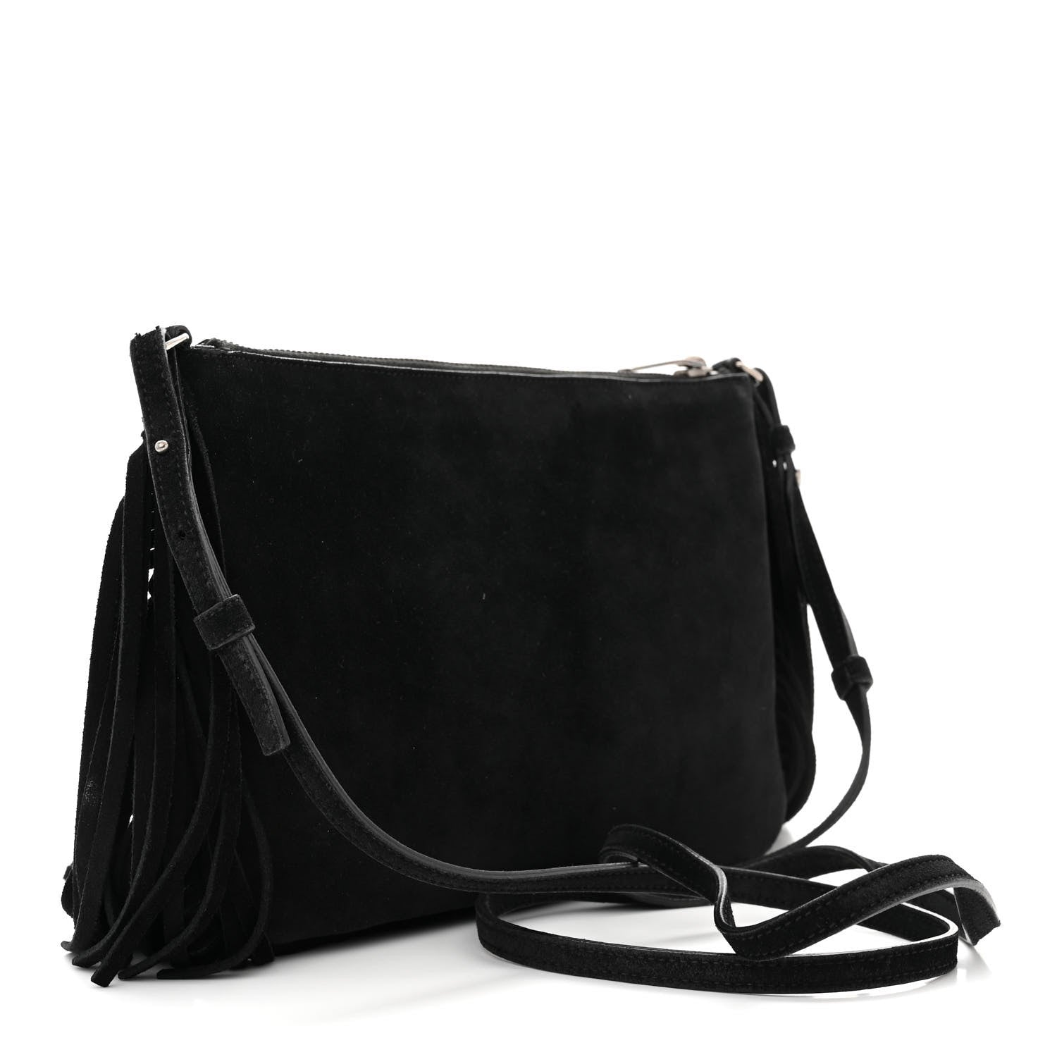 Saint Laurent SAINT LAURENT Suede Calfskin Small Fringe Crossbody Bag Black 3 of 15