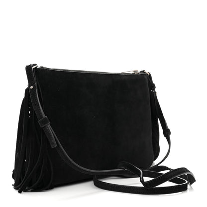 Saint Laurent SAINT LAURENT Suede Calfskin Small Fringe Crossbody Bag Black 3 of 15