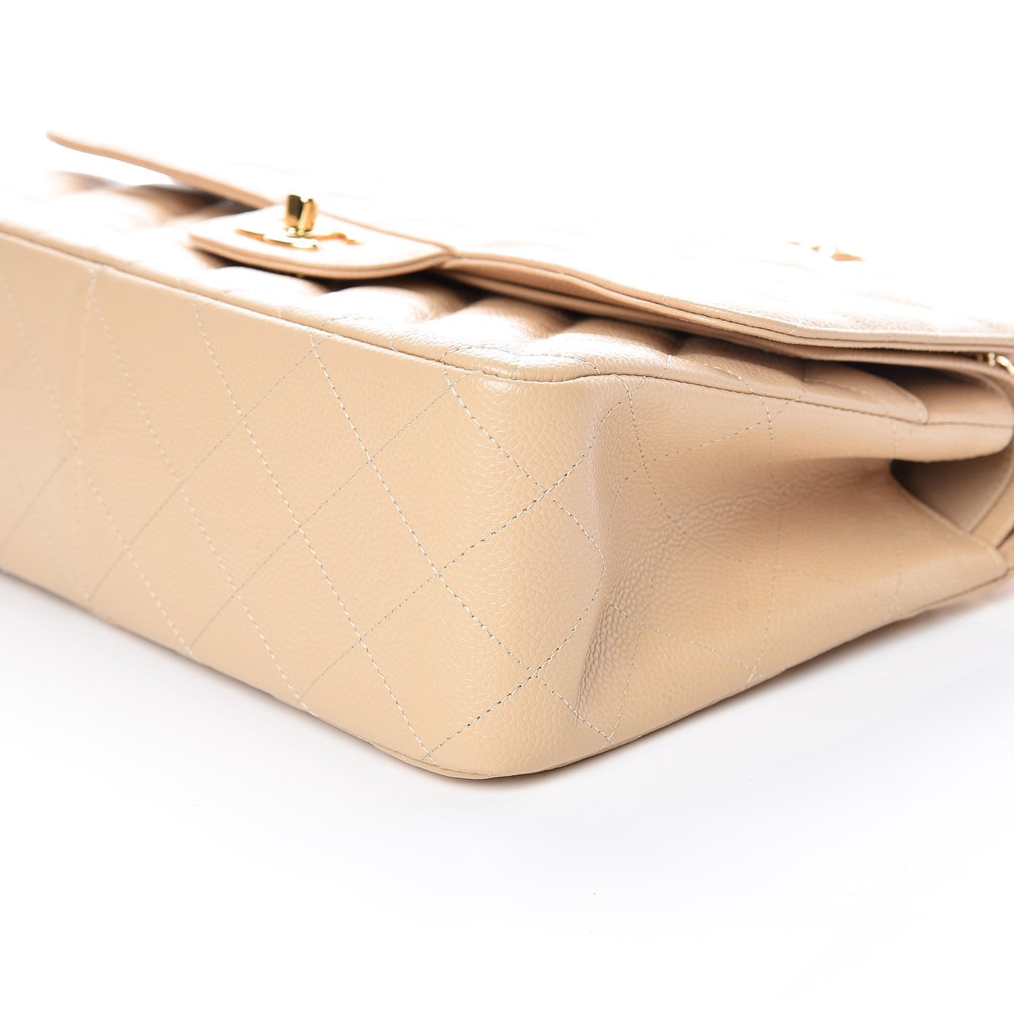 Caviar Quilted Jumbo Double Flap Beige Clair