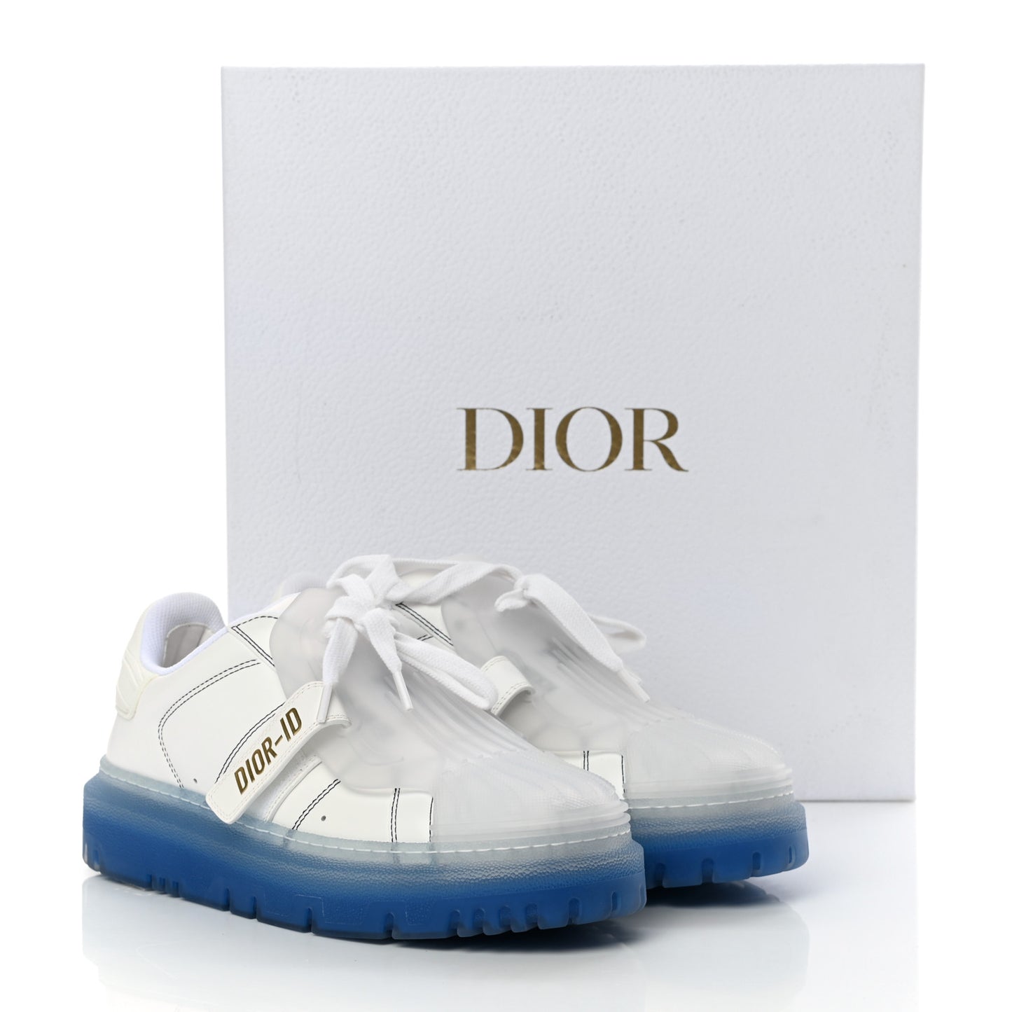 Calfskin Clear Rubber Dior-ID Platform Sneakers 37.5 White Deep Blue