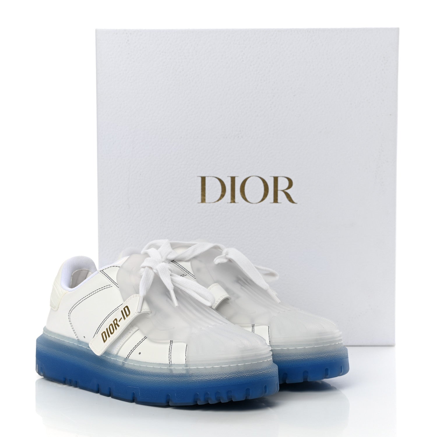 Christian Dior Calfskin Clear Rubber Dior-ID Platform Sneakers 37.5 White Deep Blue 9 of 9