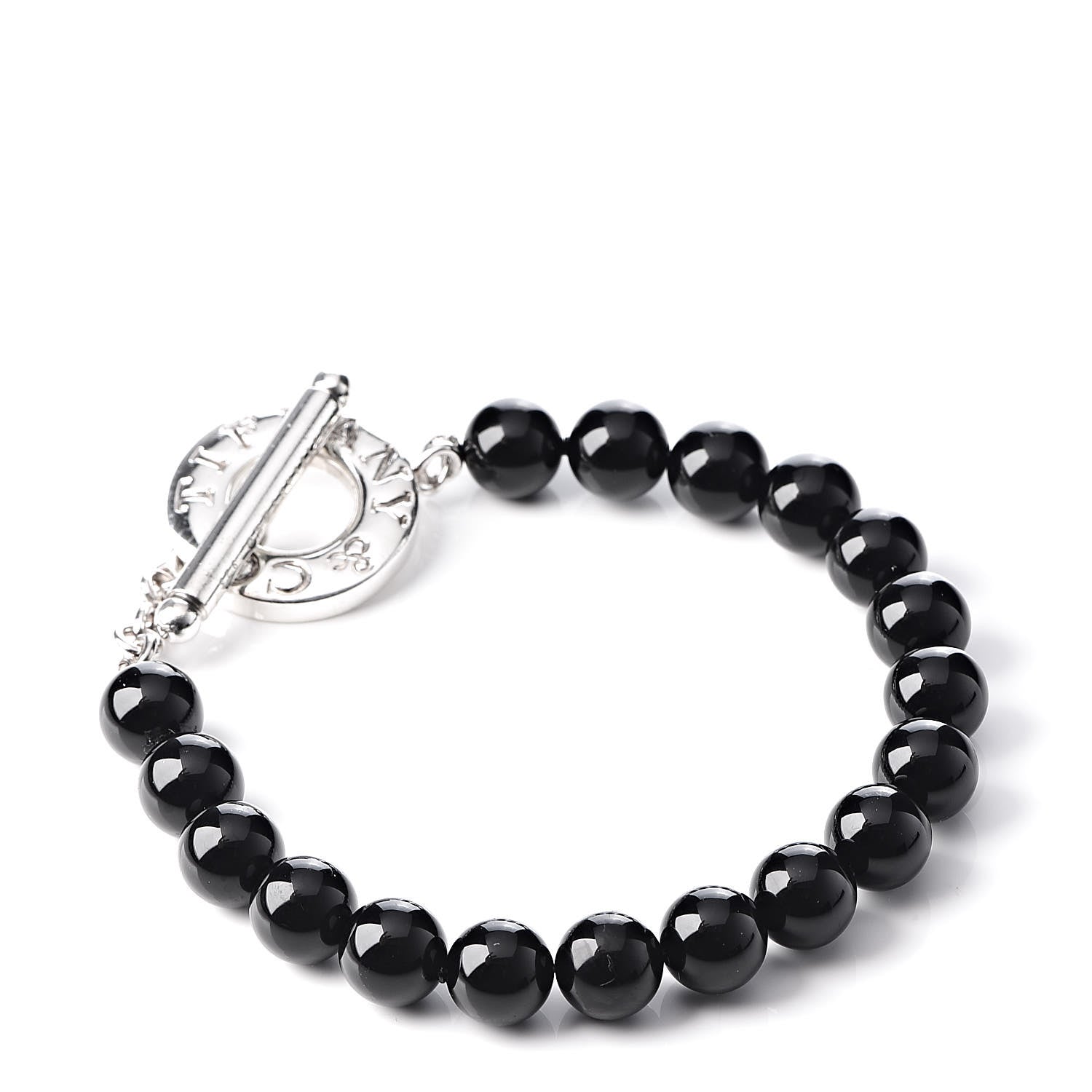 Tiffany Sterling Silver Black Onyx Bead Toggle Bracelet 3 of 5