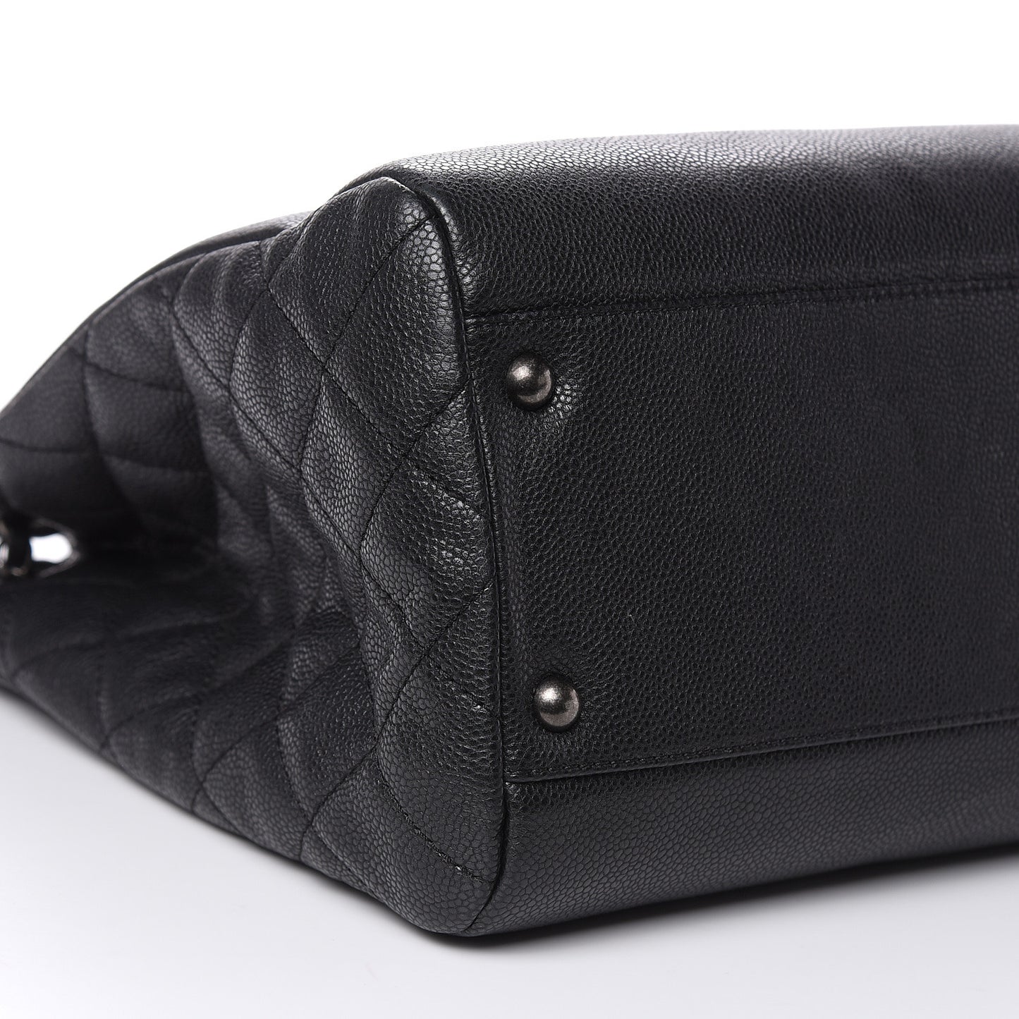 Metallic Grained Calfskin Woven Chain Large Shopping Bag Black