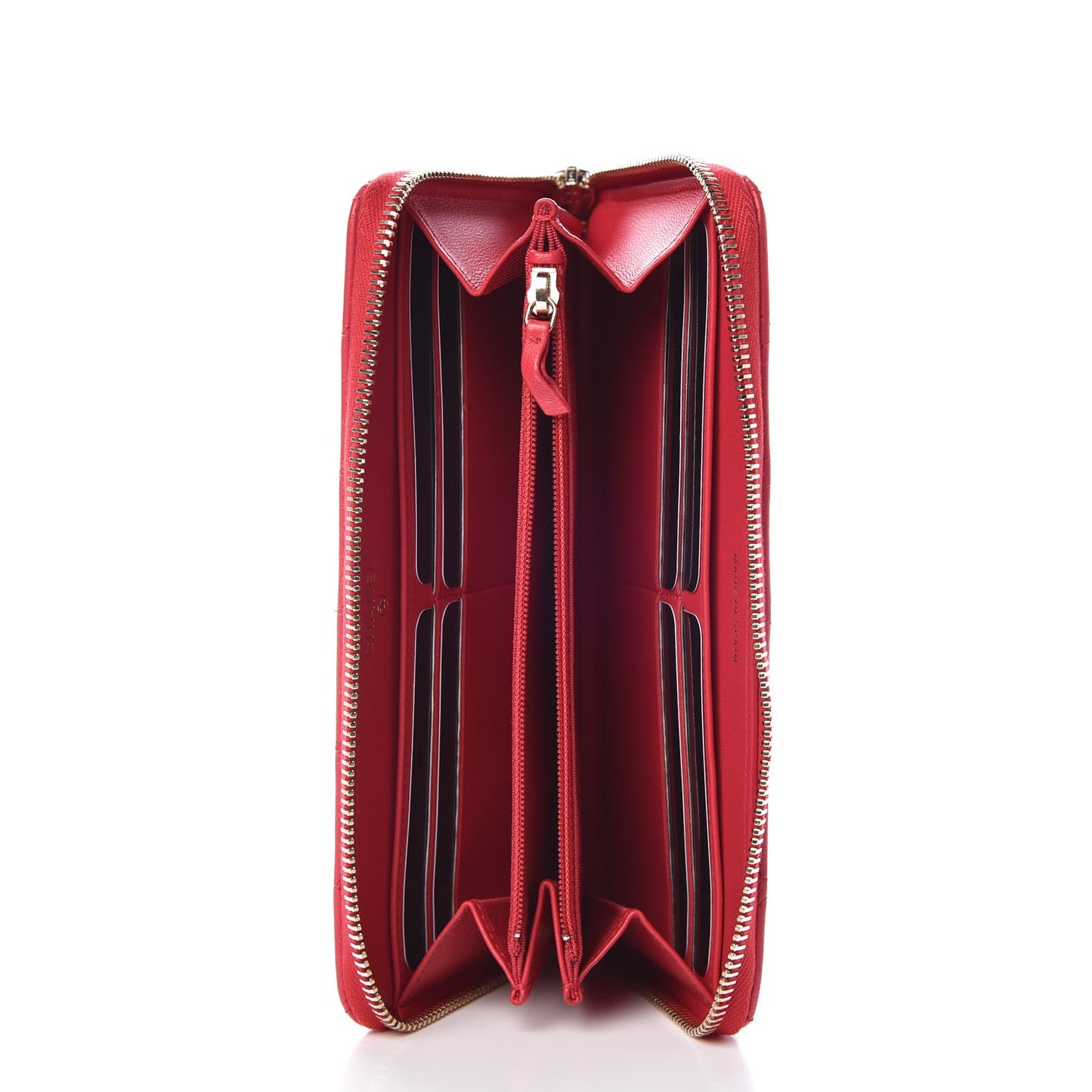 Lambskin Quilted Large Gusset Zip Around Wallet Red