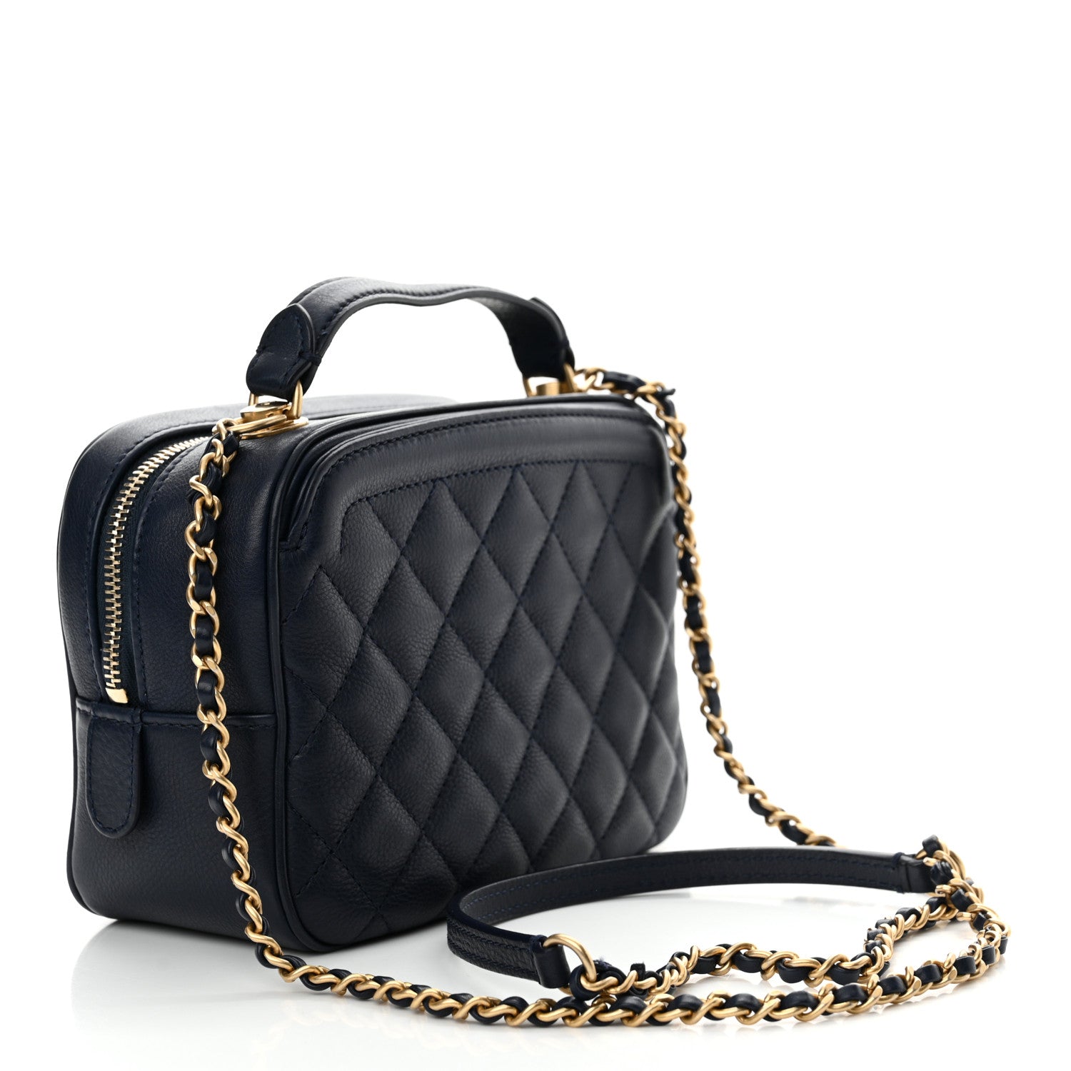 Chanel Calfskin Quilted CC Small Vanity Case Navy 3 of 13