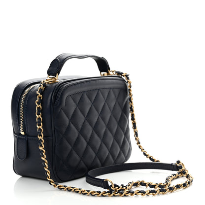 Chanel Calfskin Quilted CC Small Vanity Case Navy 3 of 13