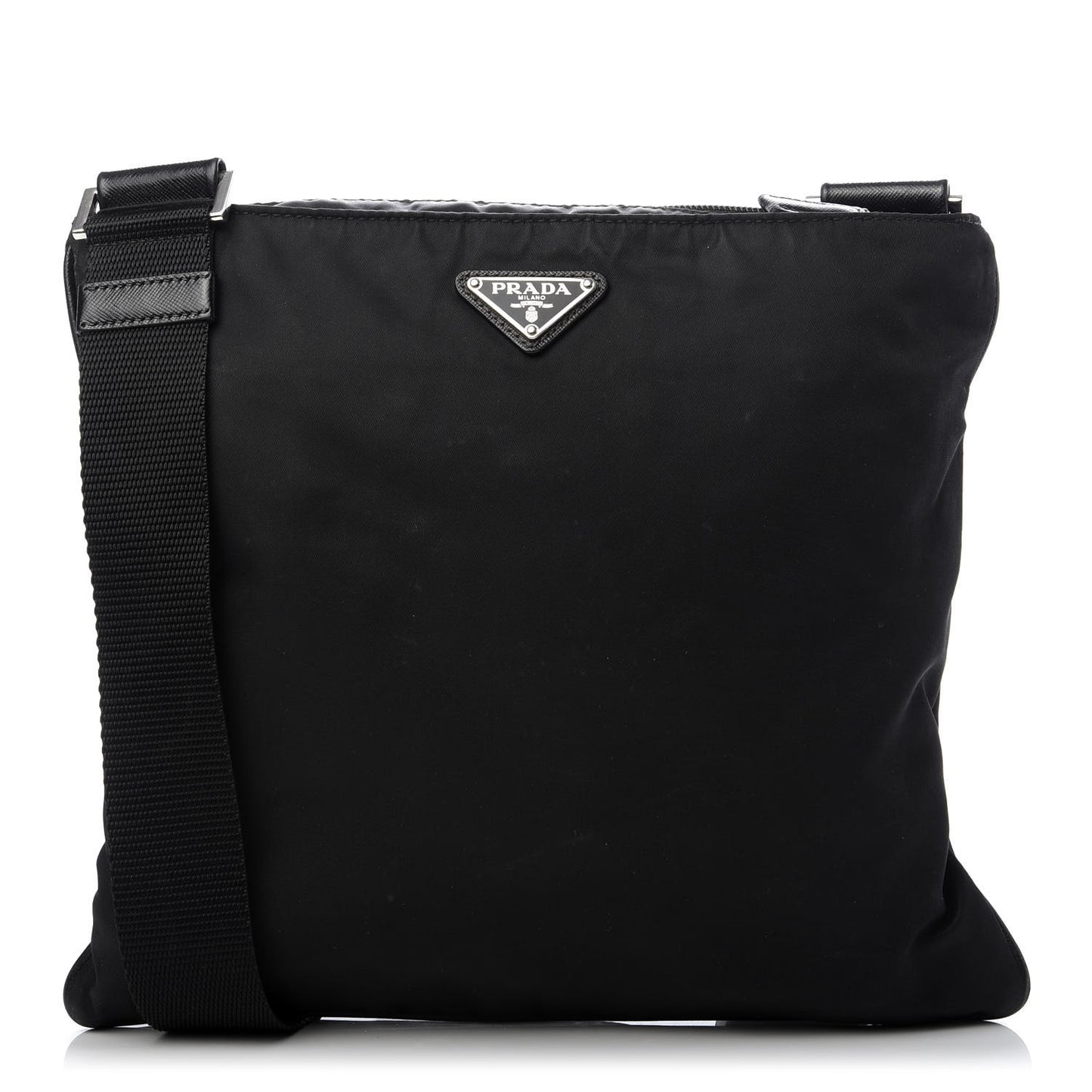 Tessuto Nylon Saffiano Flat Messenger Bag Black