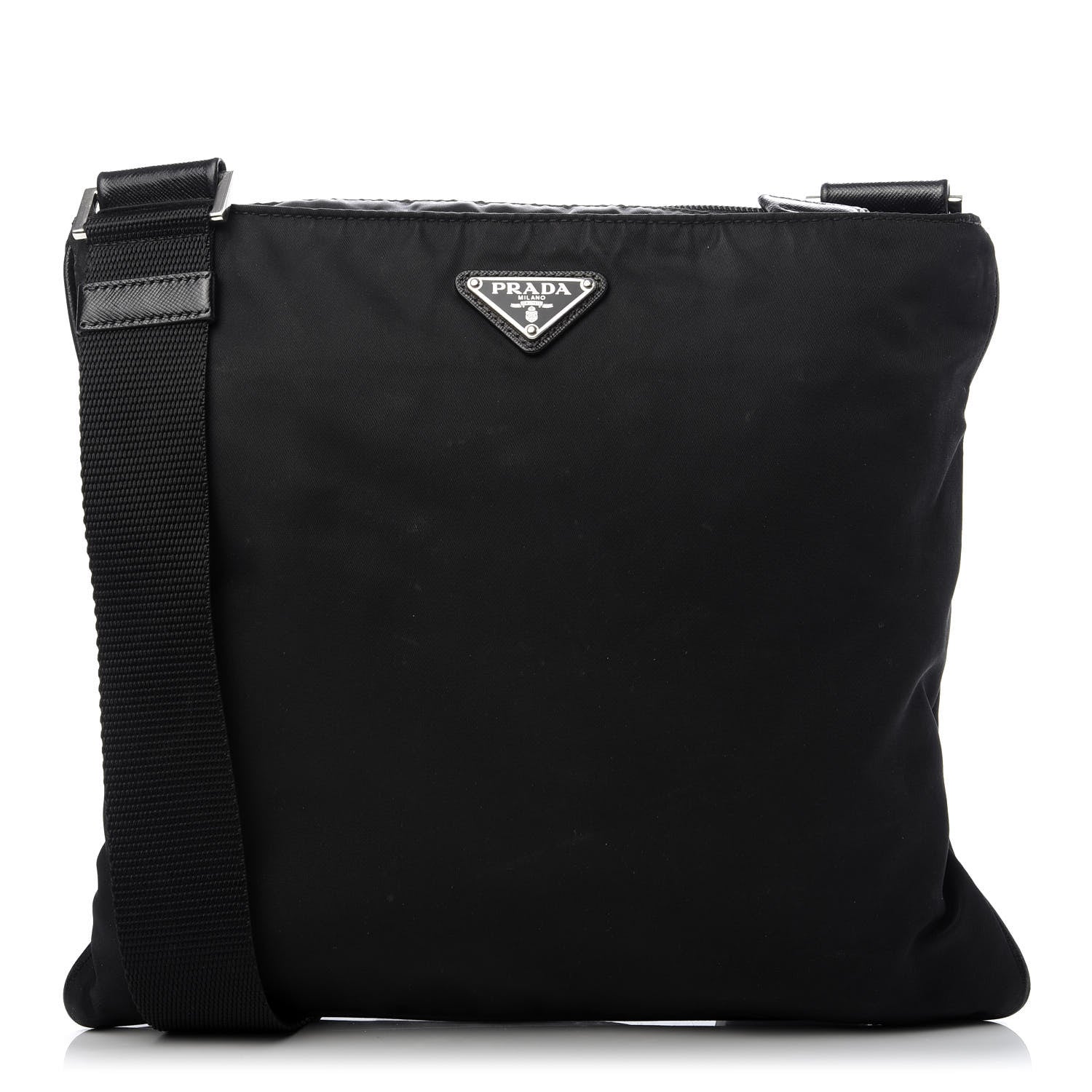Prada Tessuto Nylon Saffiano Flat Messenger Bag Black 1 of 9