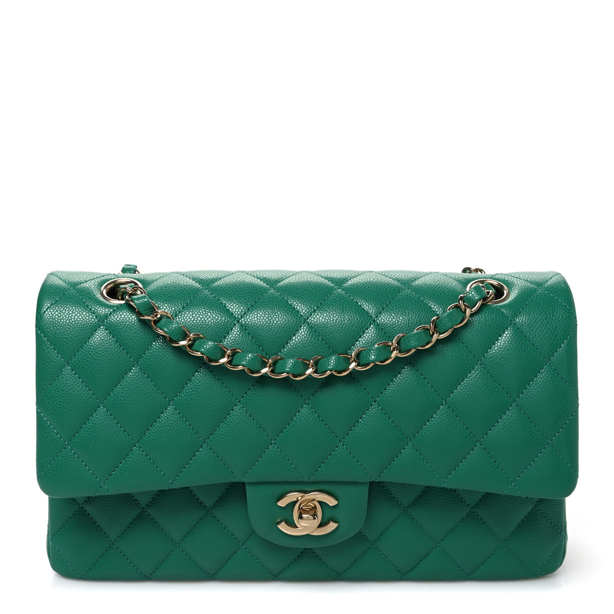 Chanel Caviar Quilted Medium Double Flap Green 1 of 10