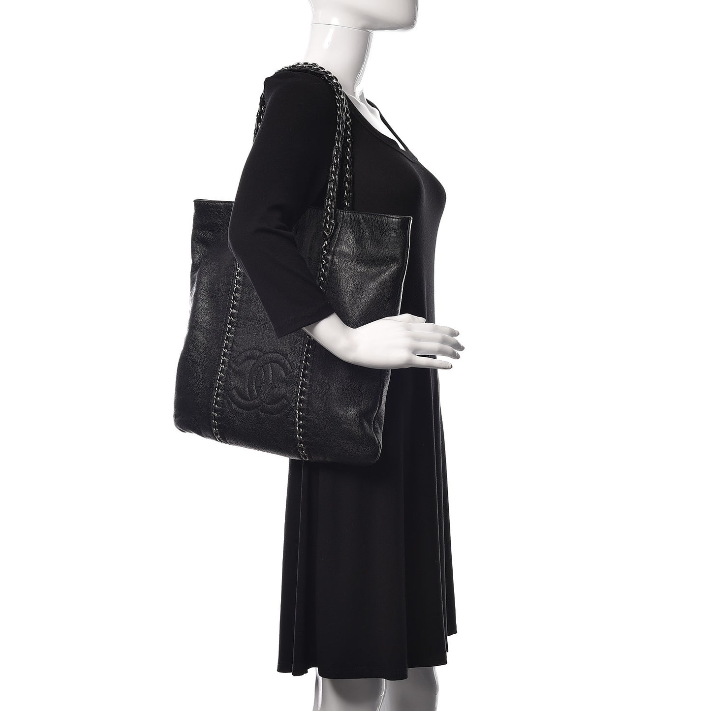 Deerskin Luxe Ligne North South Tote Black