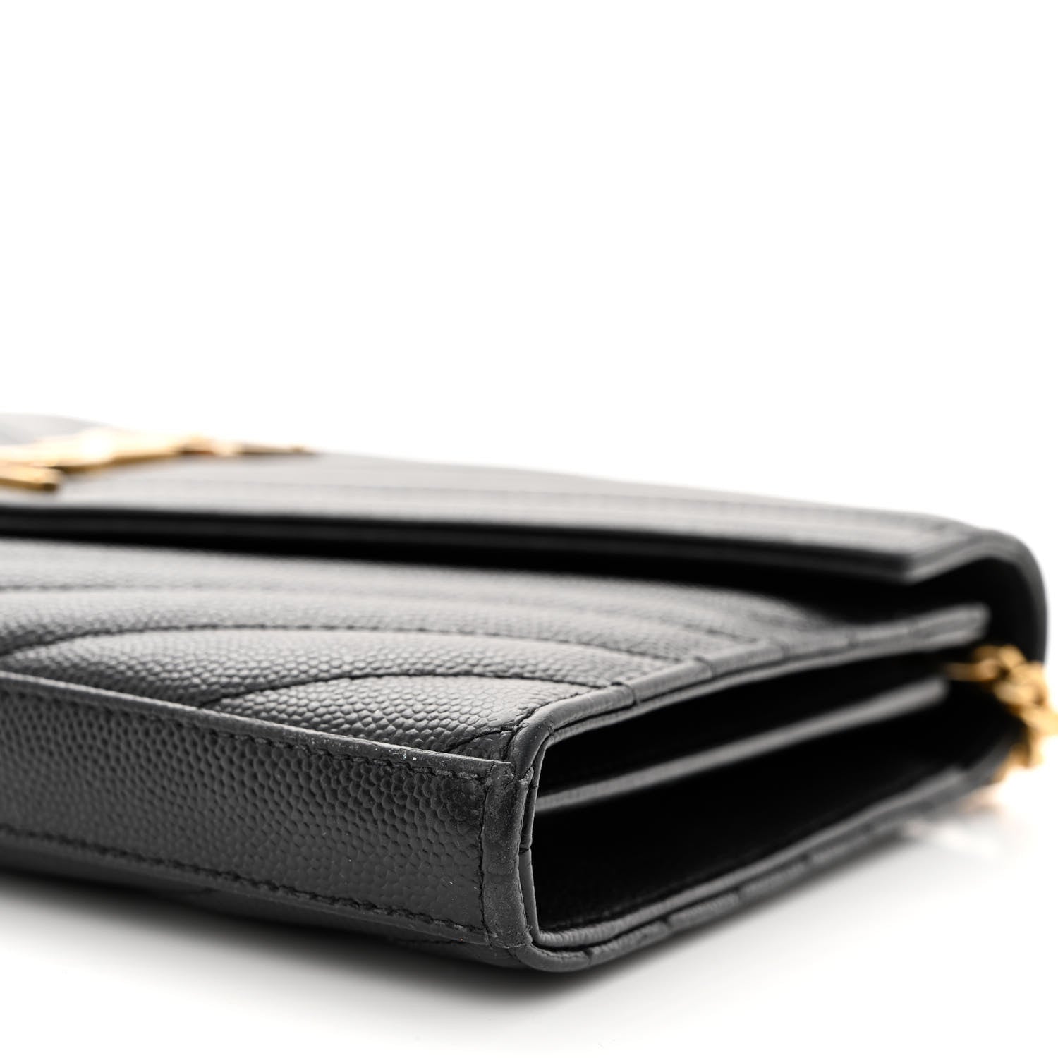 Saint Laurent Grain De Poudre Matelasse Chevron Monogram Chain Wallet Black 9 of 10