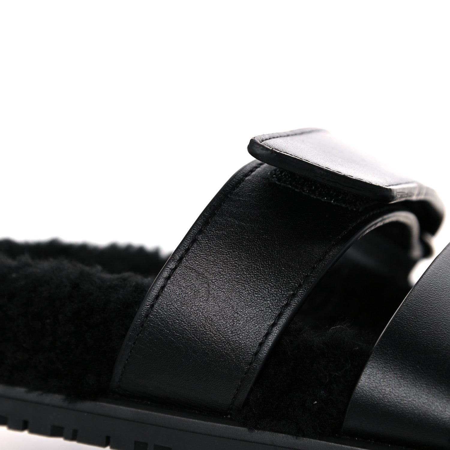 Hermes Calfskin Woolskin Womens Chypre Sandals 37 Black 10 of 11